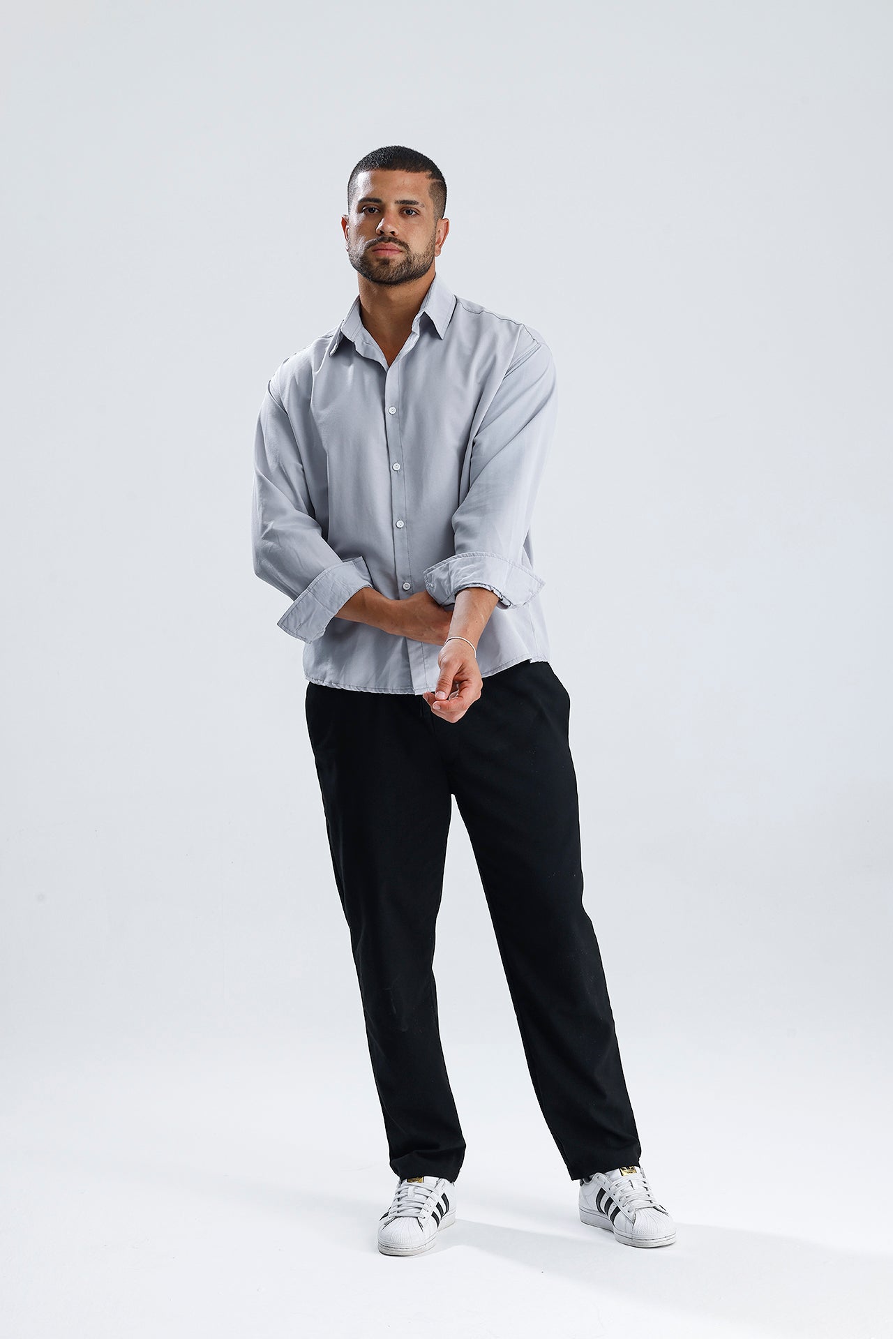 Oversize Fit Dokulu Uzun Kol Gömlek