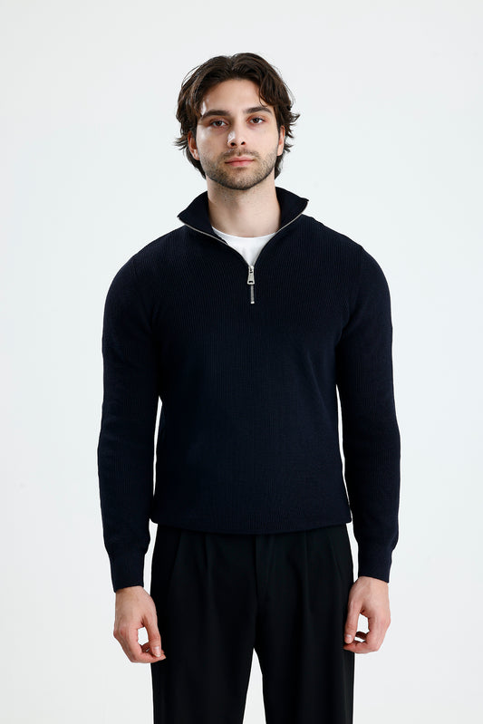 Yarım Fermuarlı Selanik Örgü Triko Kazak