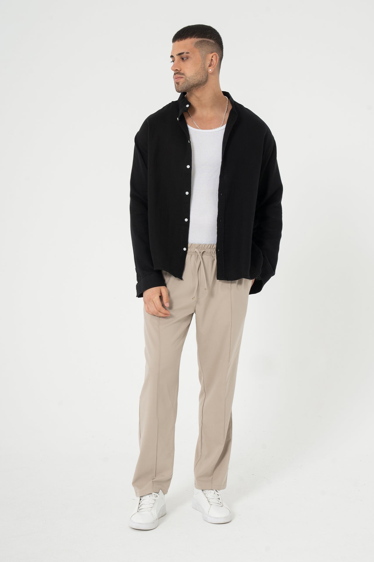 Biye Detay Relaxed Fit Kumaş Pantolon