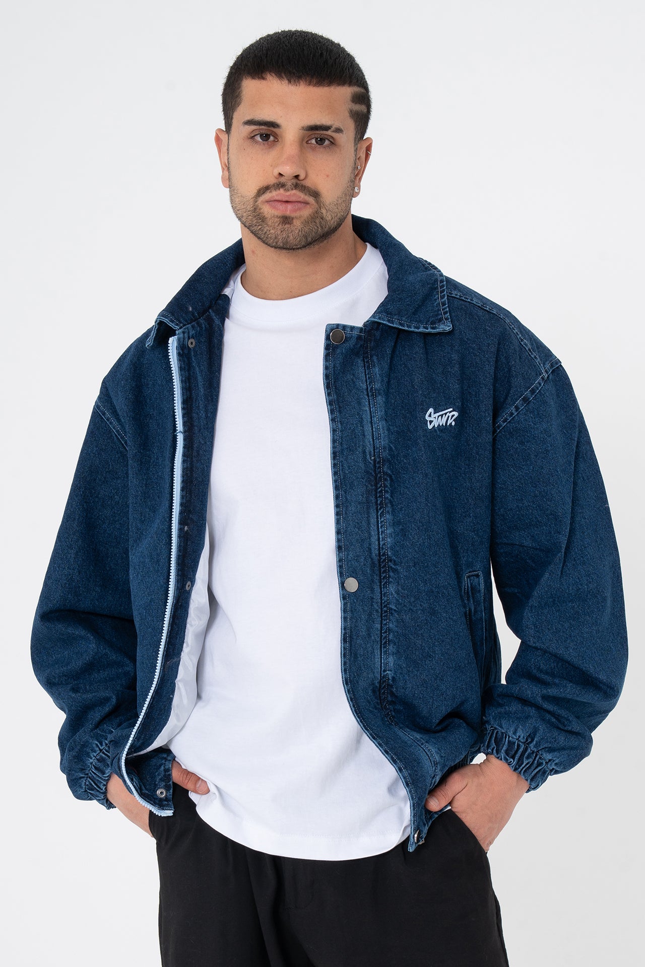 Premium Stwd Nakışlı Bomber Kalıp Kot Ceket