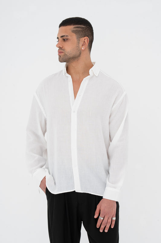 Oversize Pamuklu Keten Gömlek