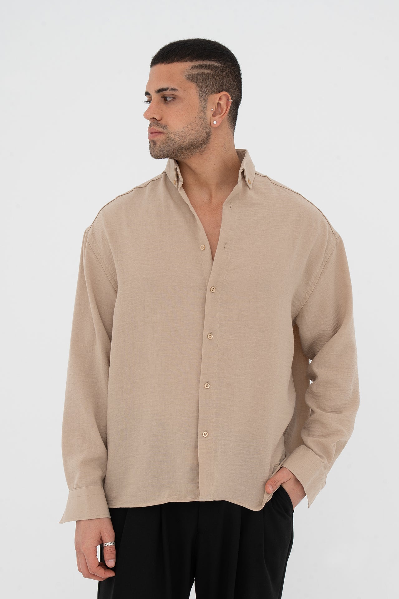 Oversize Pamuklu Keten Gömlek