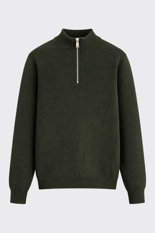 Yarım Fermuarlı Selanik Örgü Triko Kazak