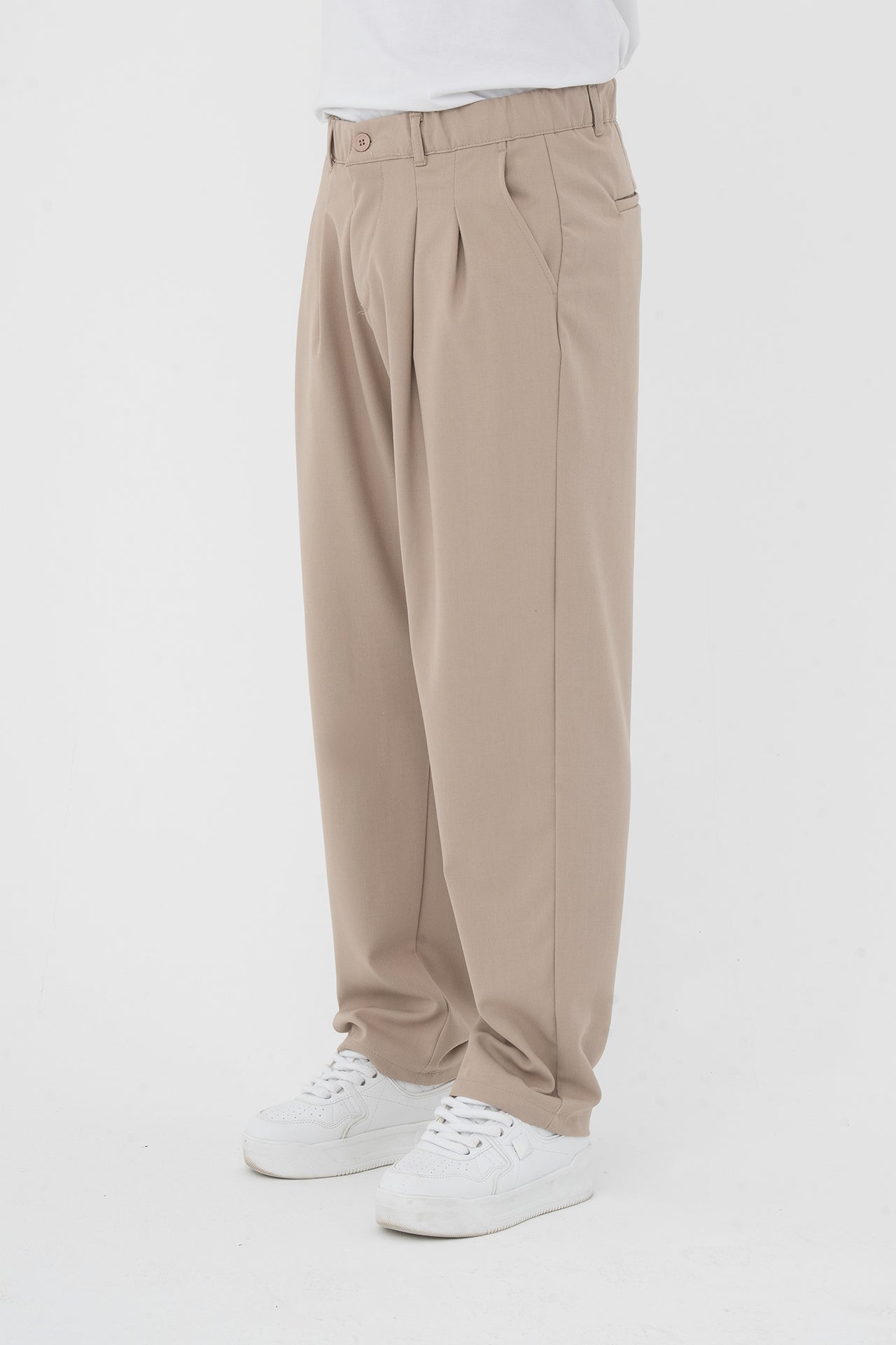 Pileli Basic Baggy Kumaş Pantolon