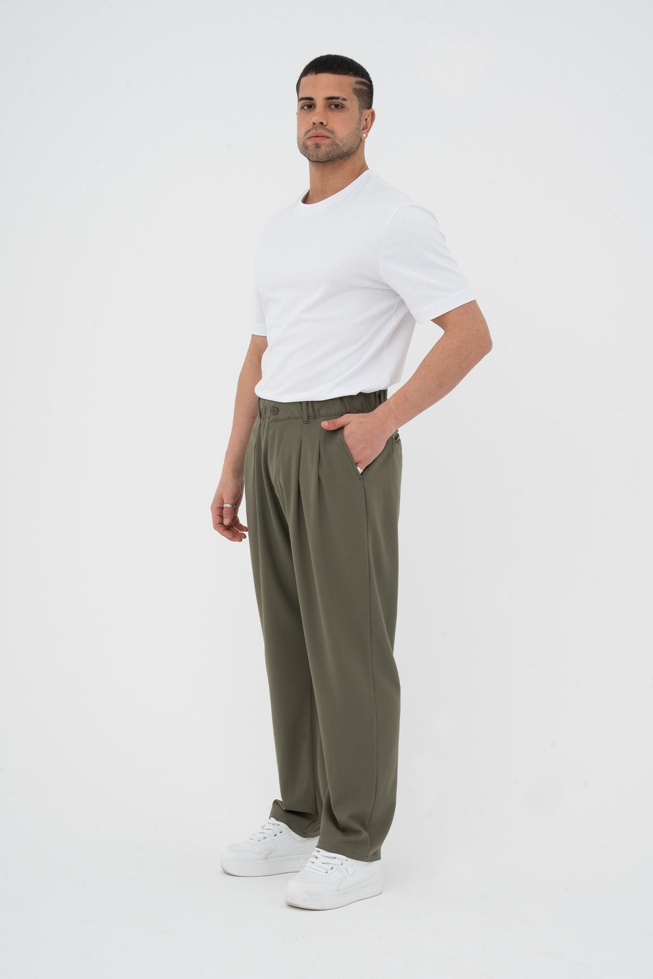 Pileli Basic Baggy Kumaş Pantolon