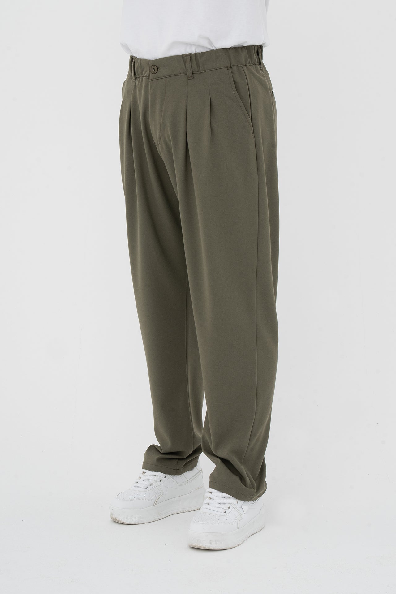 Pileli Basic Baggy Kumaş Pantolon