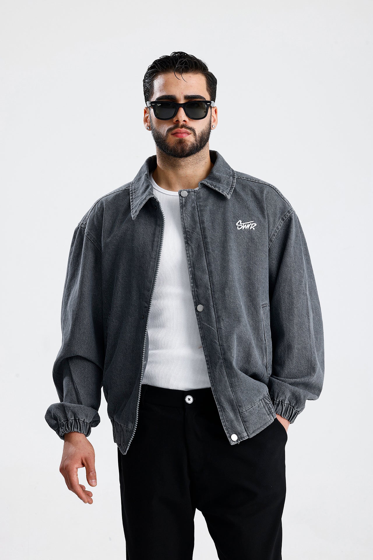 STWD Nakışlı Bomber Kot Ceket