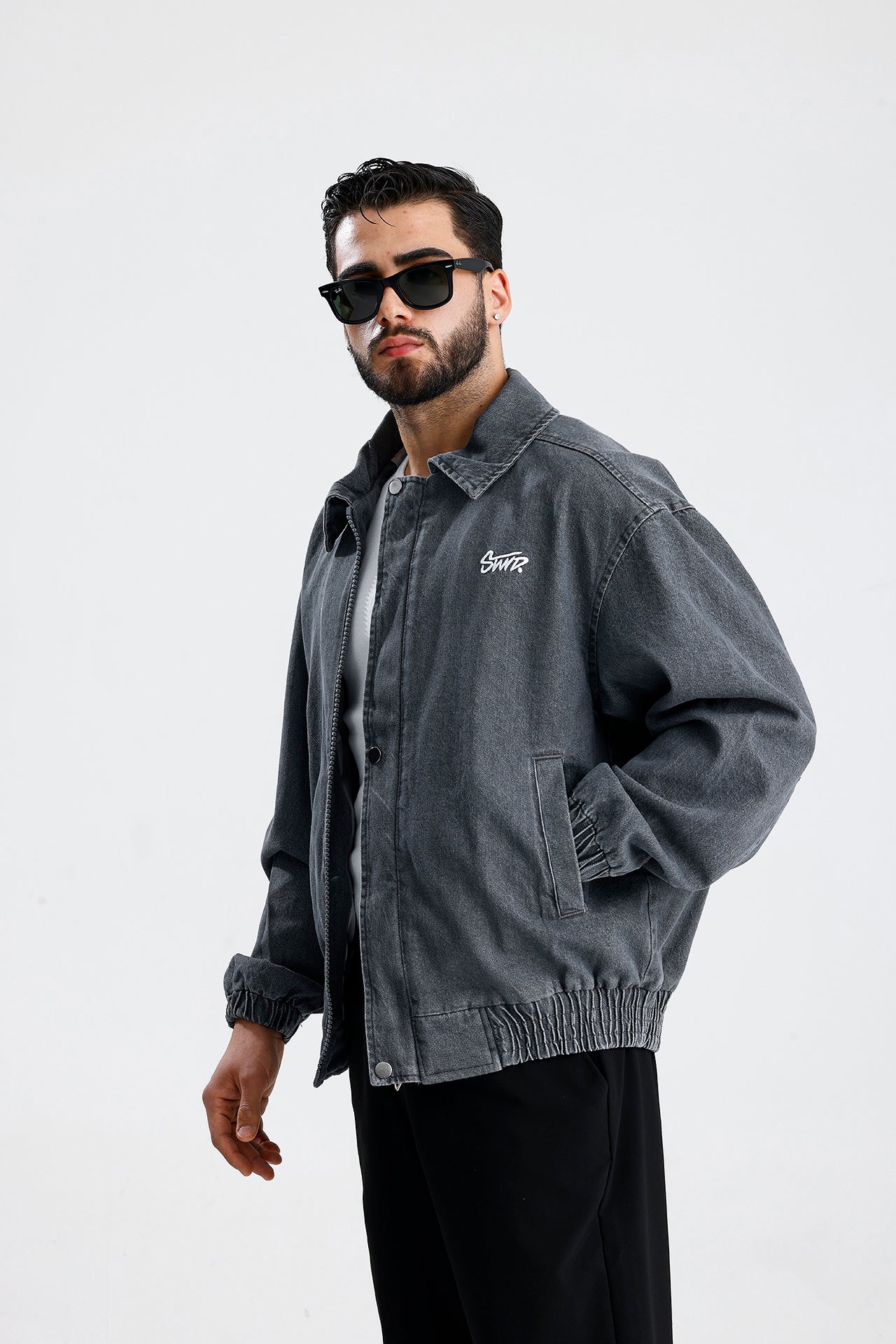 STWD Nakışlı Bomber Kot Ceket