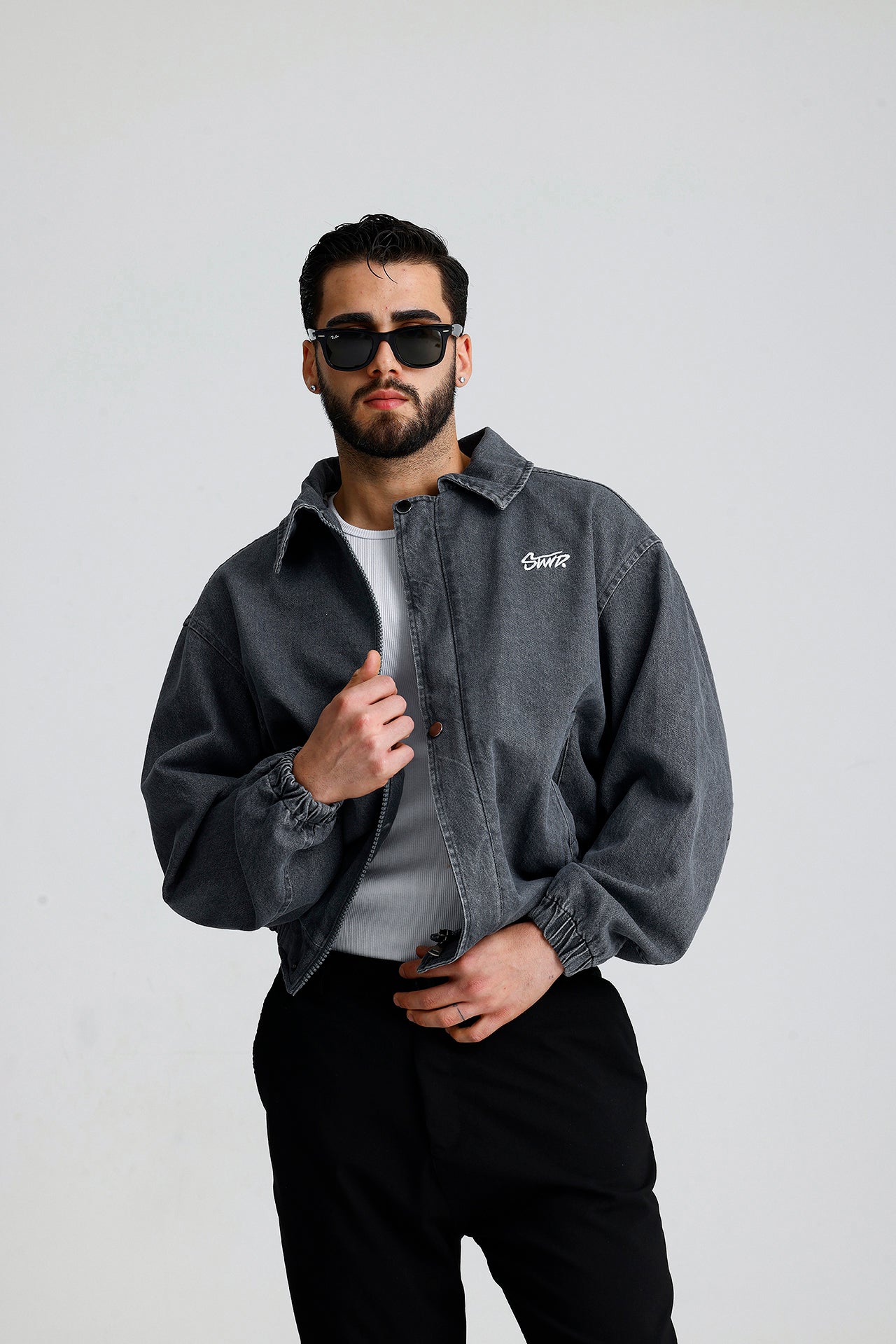 STWD Nakışlı Bomber Kot Ceket