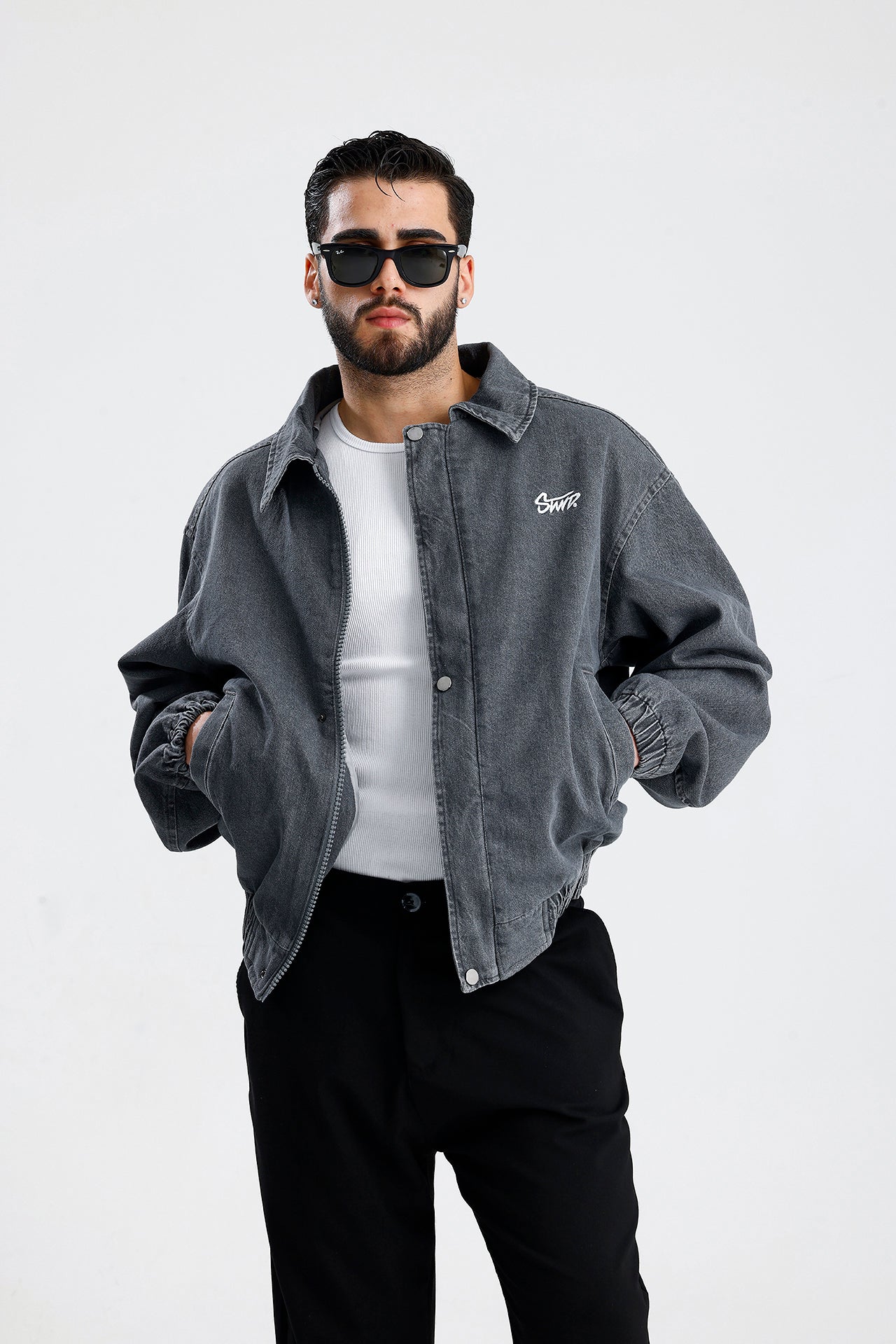 STWD Nakışlı Bomber Kot Ceket