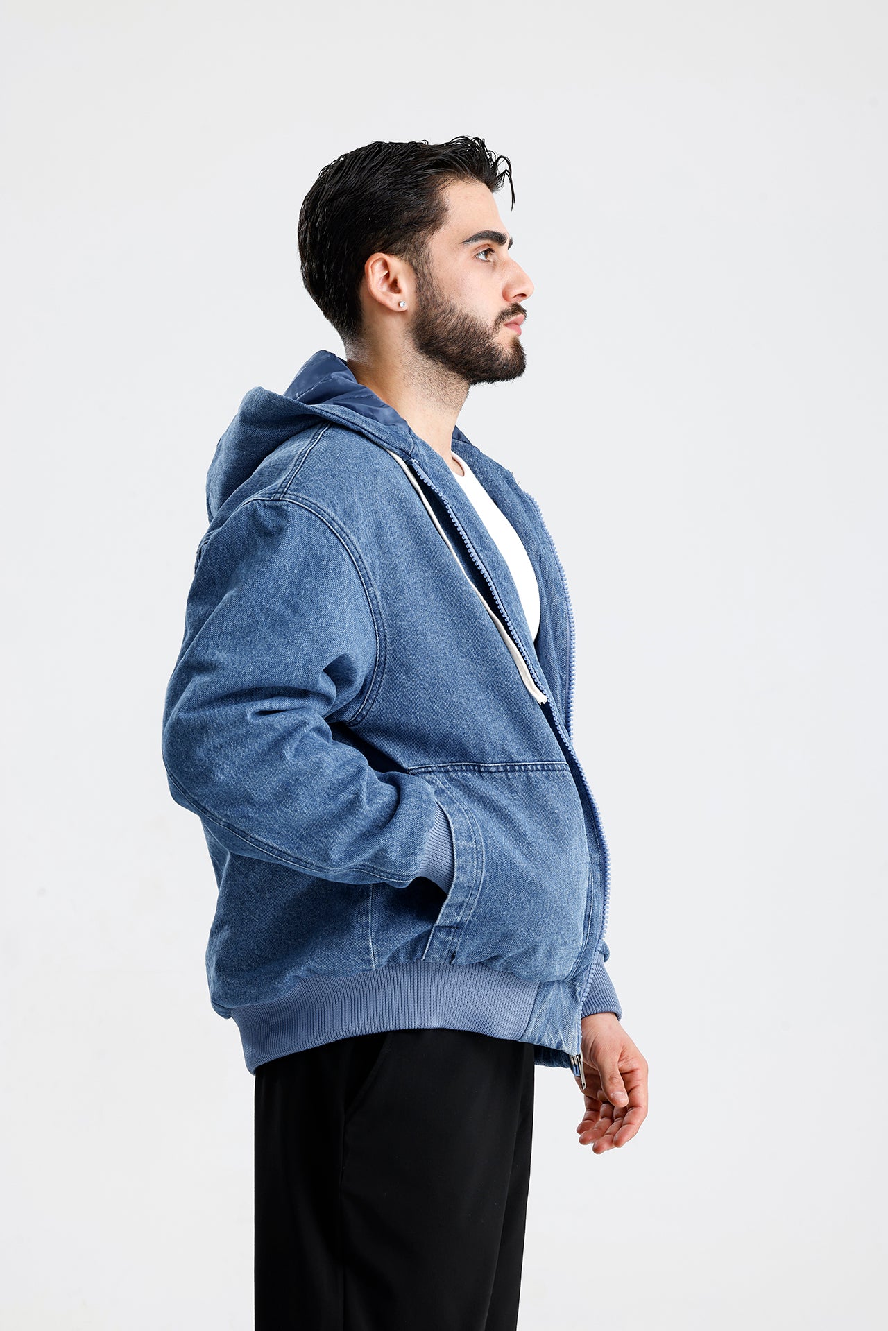 Kapüşonlu Yıkamalı Premium Kot Ceket