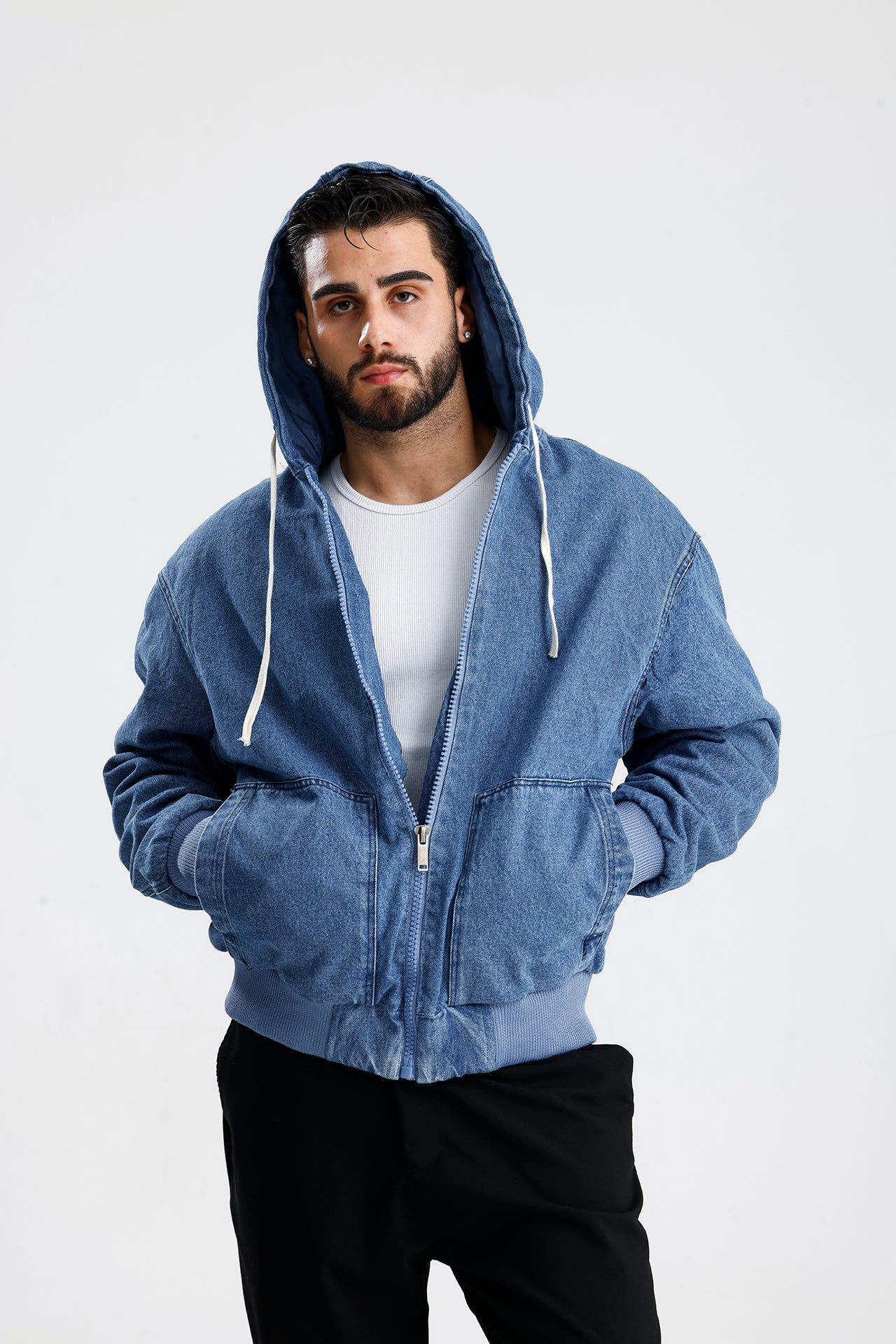 Kapüşonlu Yıkamalı Premium Kot Ceket