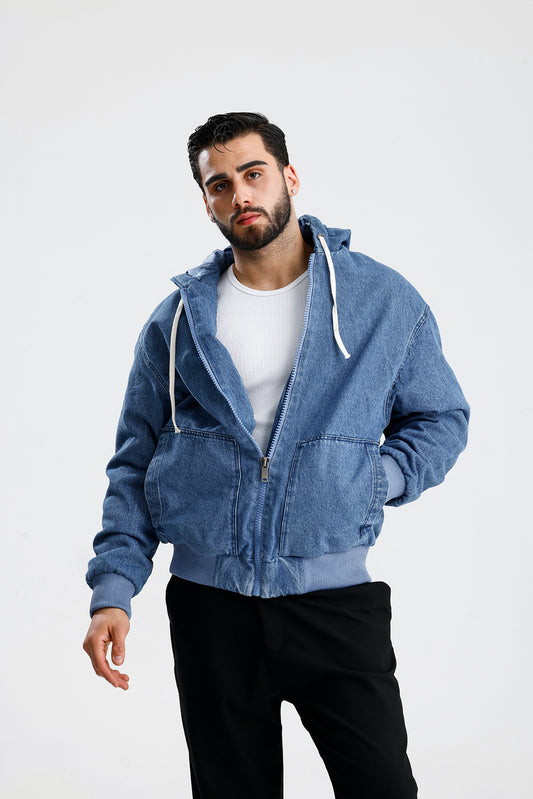 Kapüşonlu Yıkamalı Premium Kot Ceket