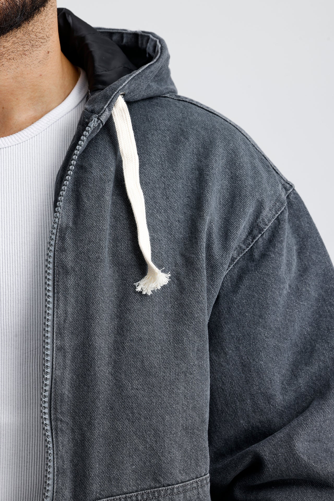 Kapüşonlu Yıkamalı Premium Kot Ceket