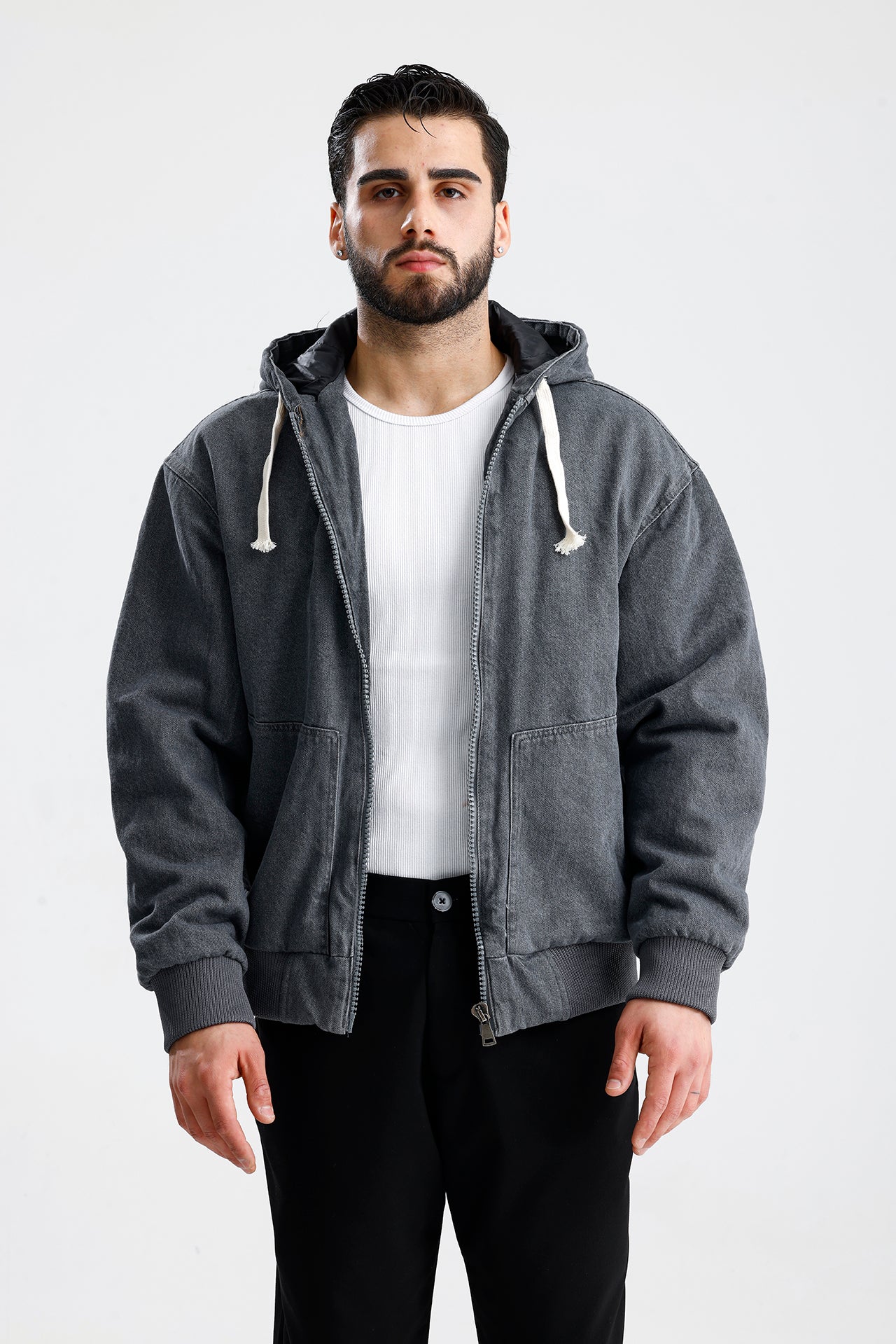 Kapüşonlu Yıkamalı Premium Kot Ceket