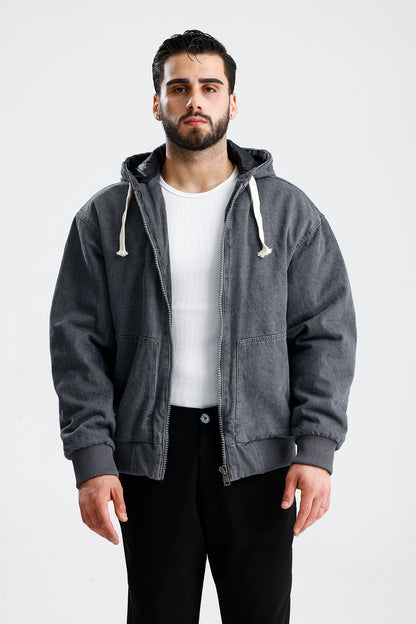 Kapüşonlu Yıkamalı Premium Kot Ceket