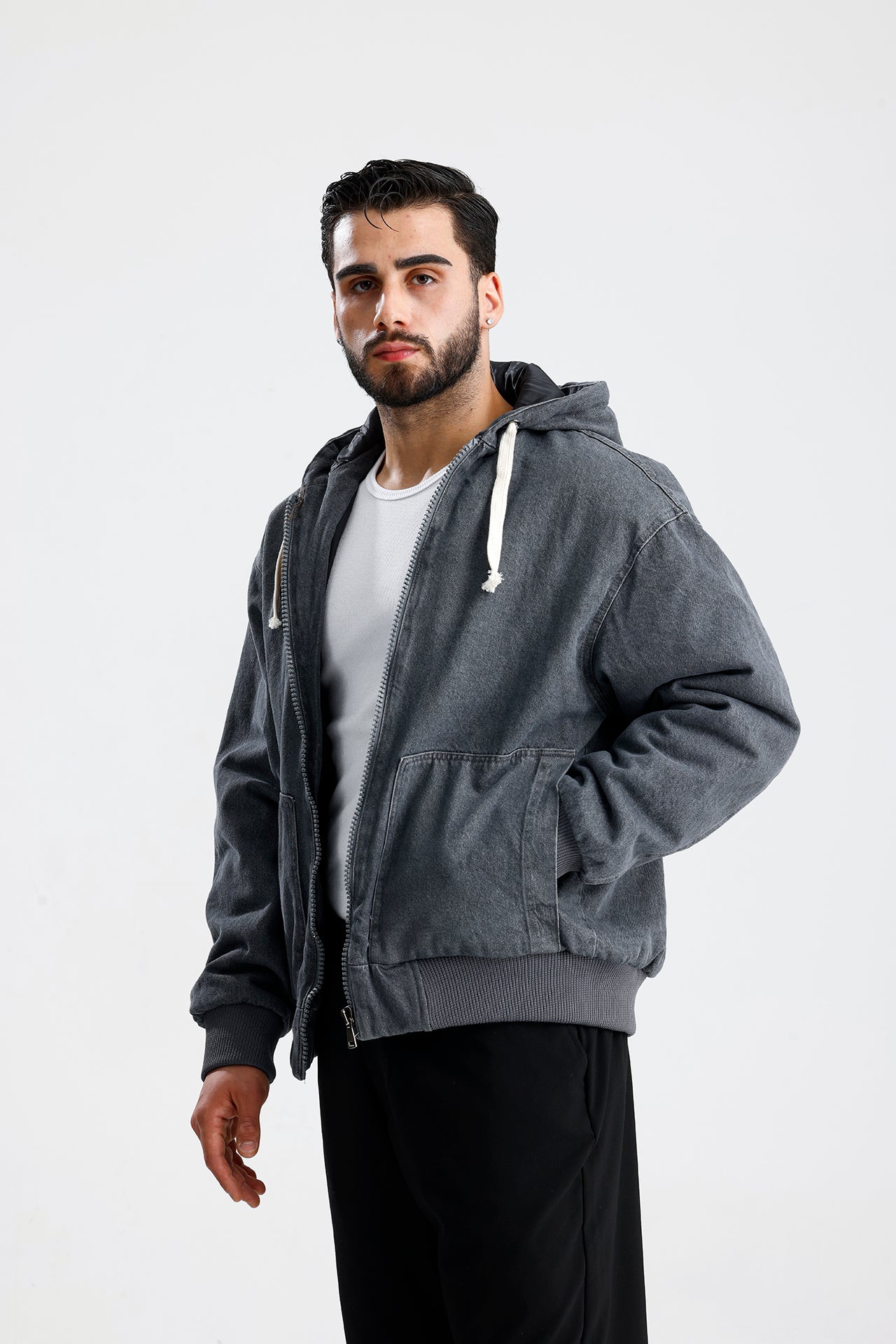 Kapüşonlu Yıkamalı Premium Kot Ceket