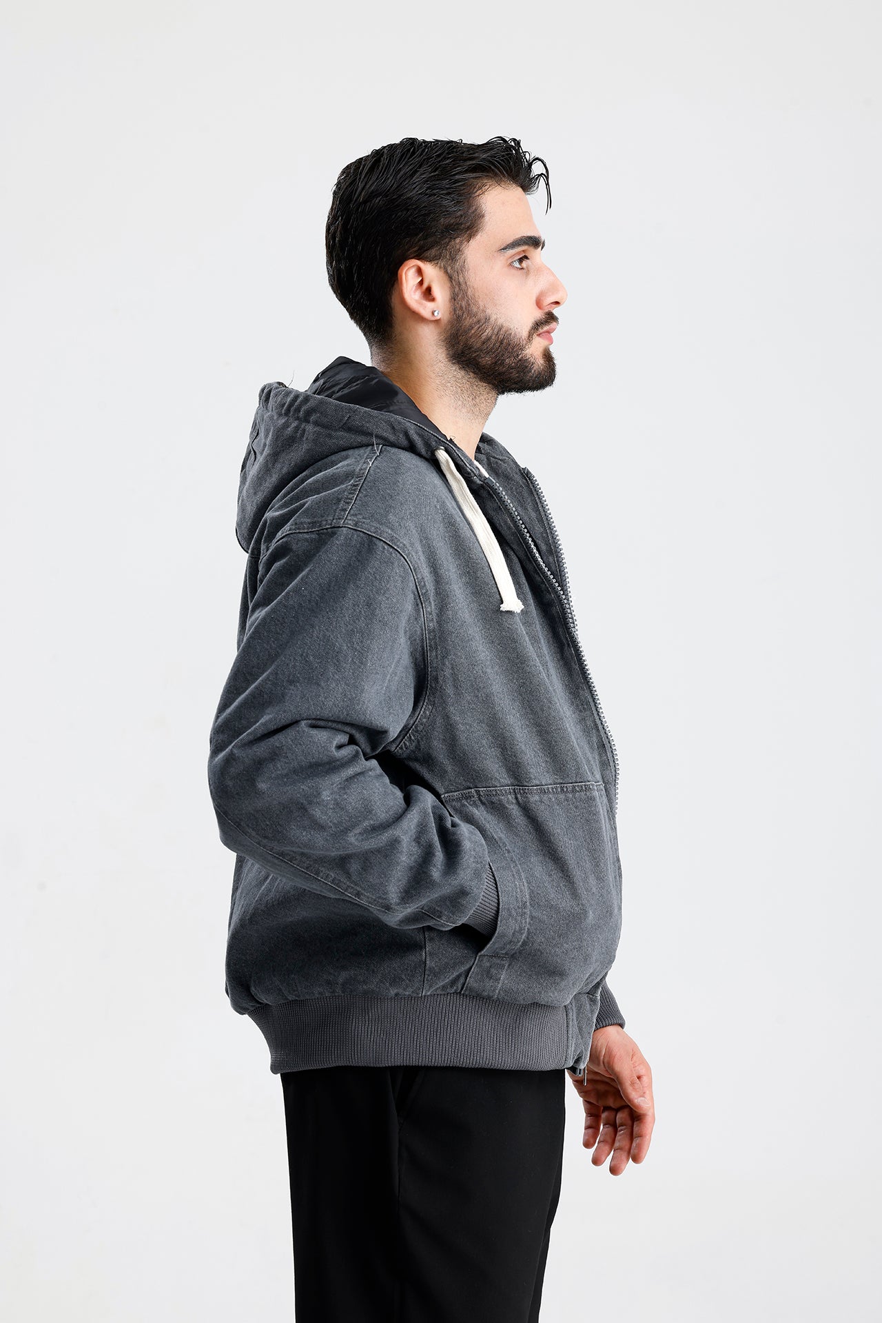 Kapüşonlu Yıkamalı Premium Kot Ceket