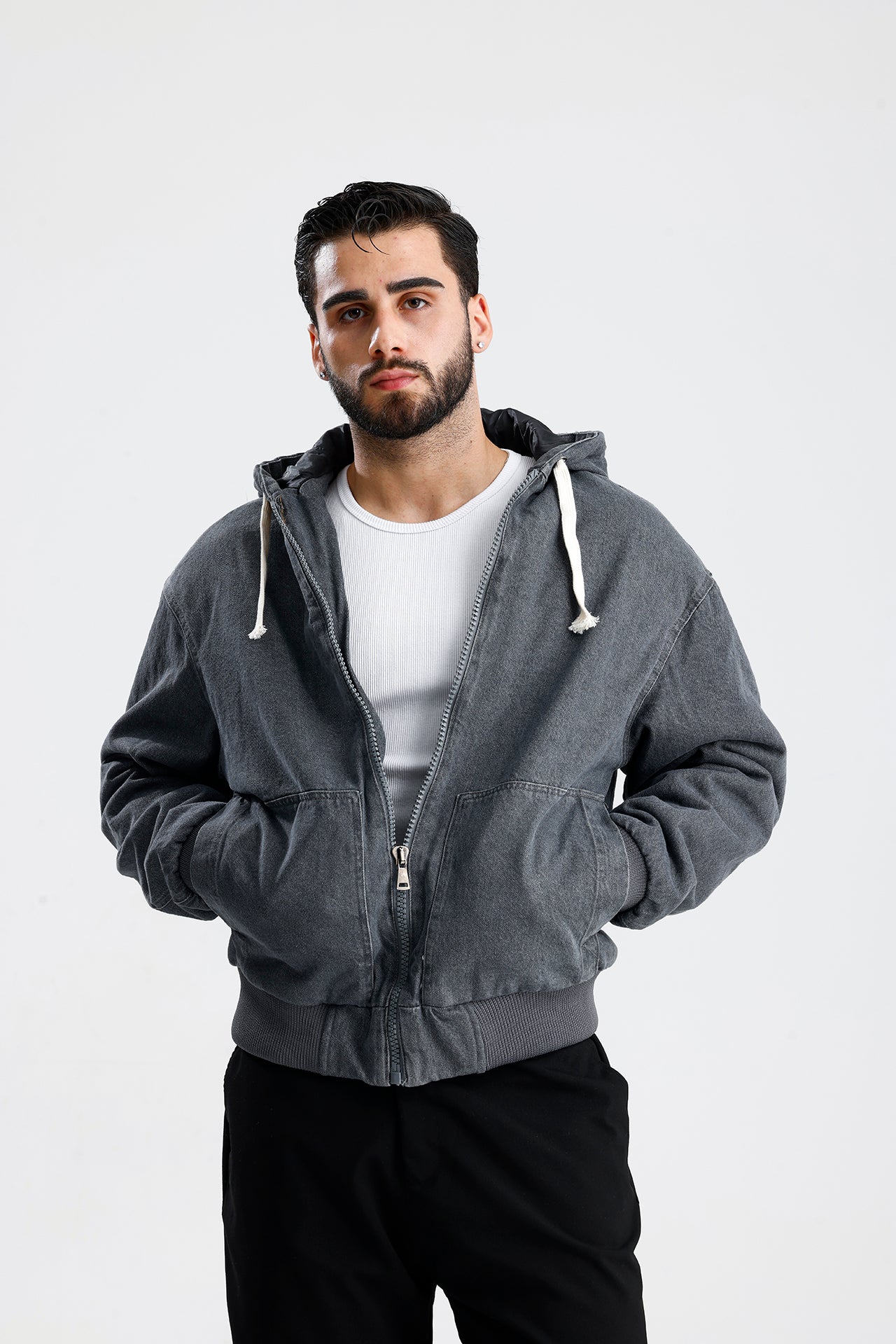 Kapüşonlu Yıkamalı Premium Kot Ceket