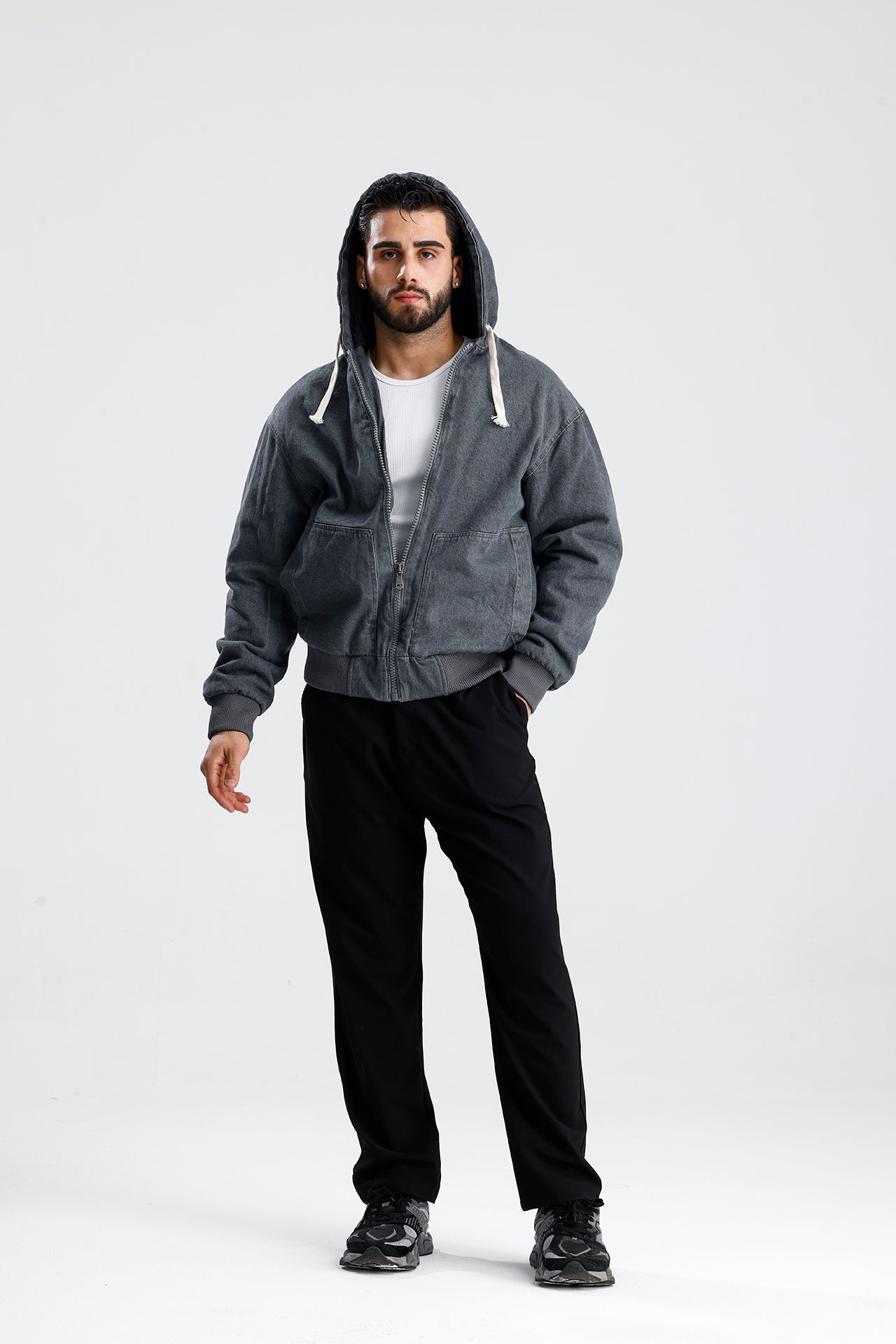 Kapüşonlu Yıkamalı Premium Kot Ceket