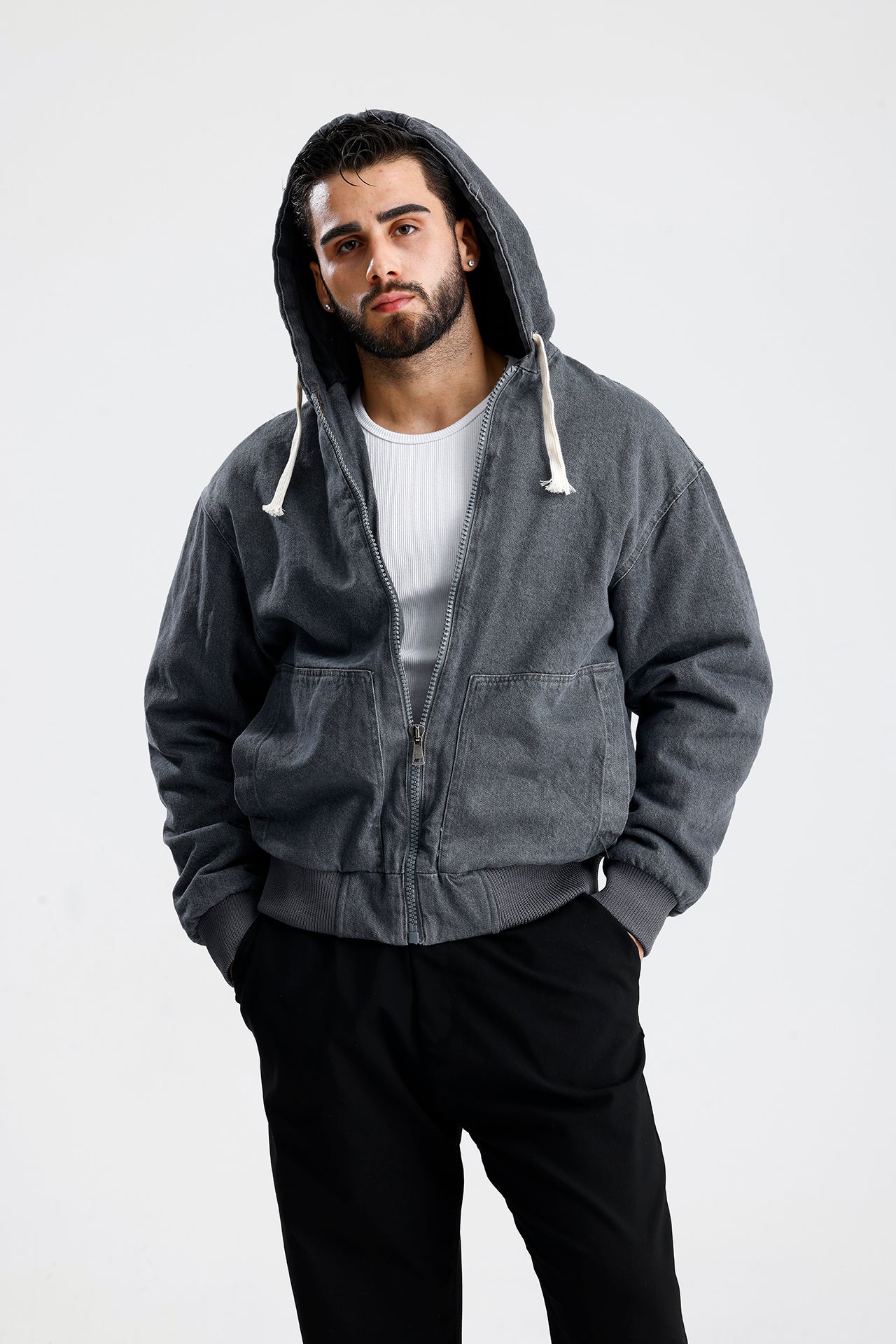 Kapüşonlu Yıkamalı Premium Kot Ceket