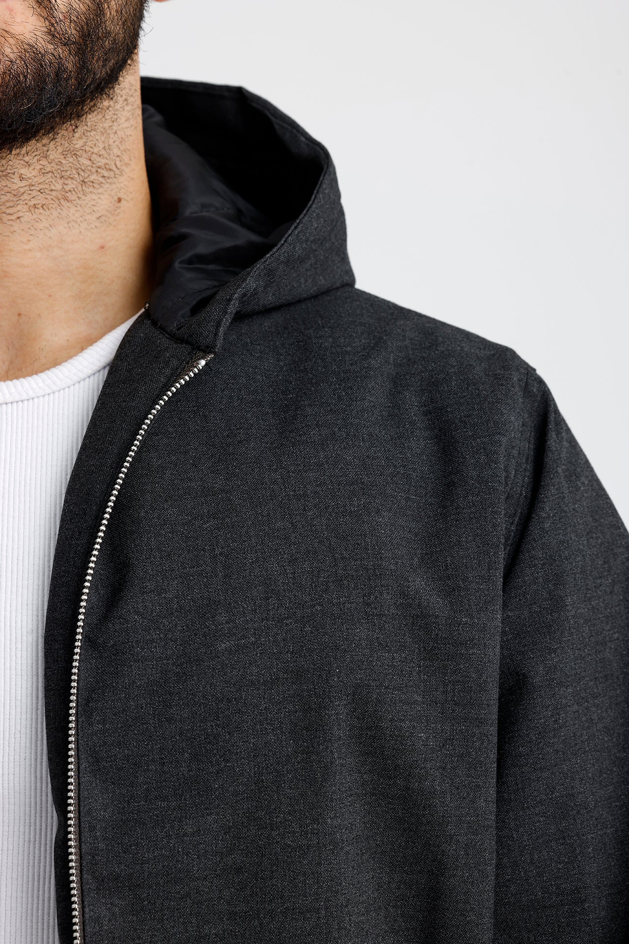 Gabardin Kapüşonlu Oversize Mont