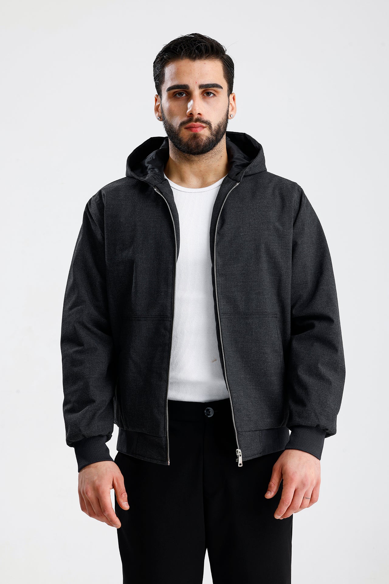 Gabardin Kapüşonlu Oversize Mont