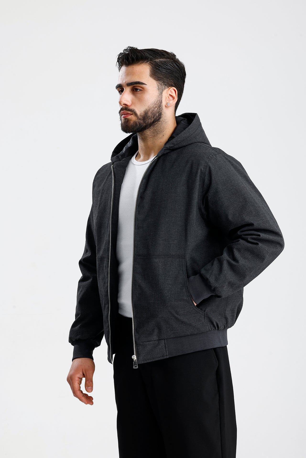 Gabardin Kapüşonlu Oversize Mont