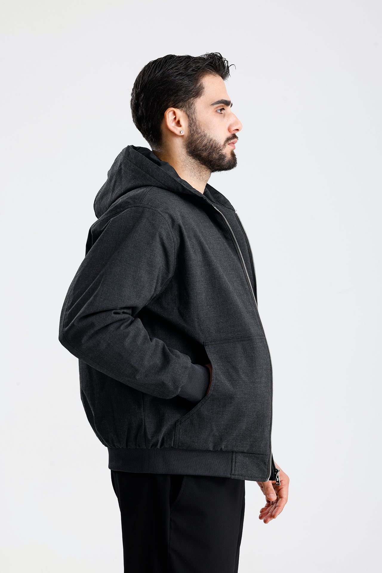 Gabardin Kapüşonlu Oversize Mont