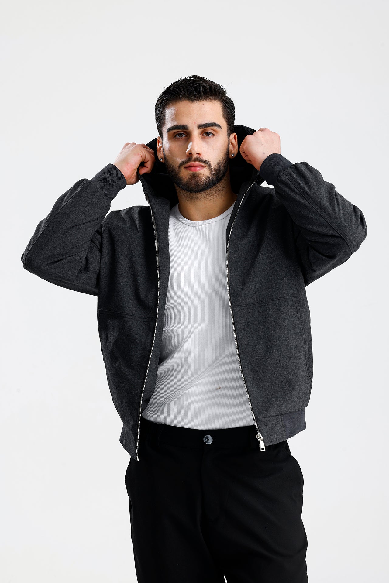 Gabardin Kapüşonlu Oversize Mont