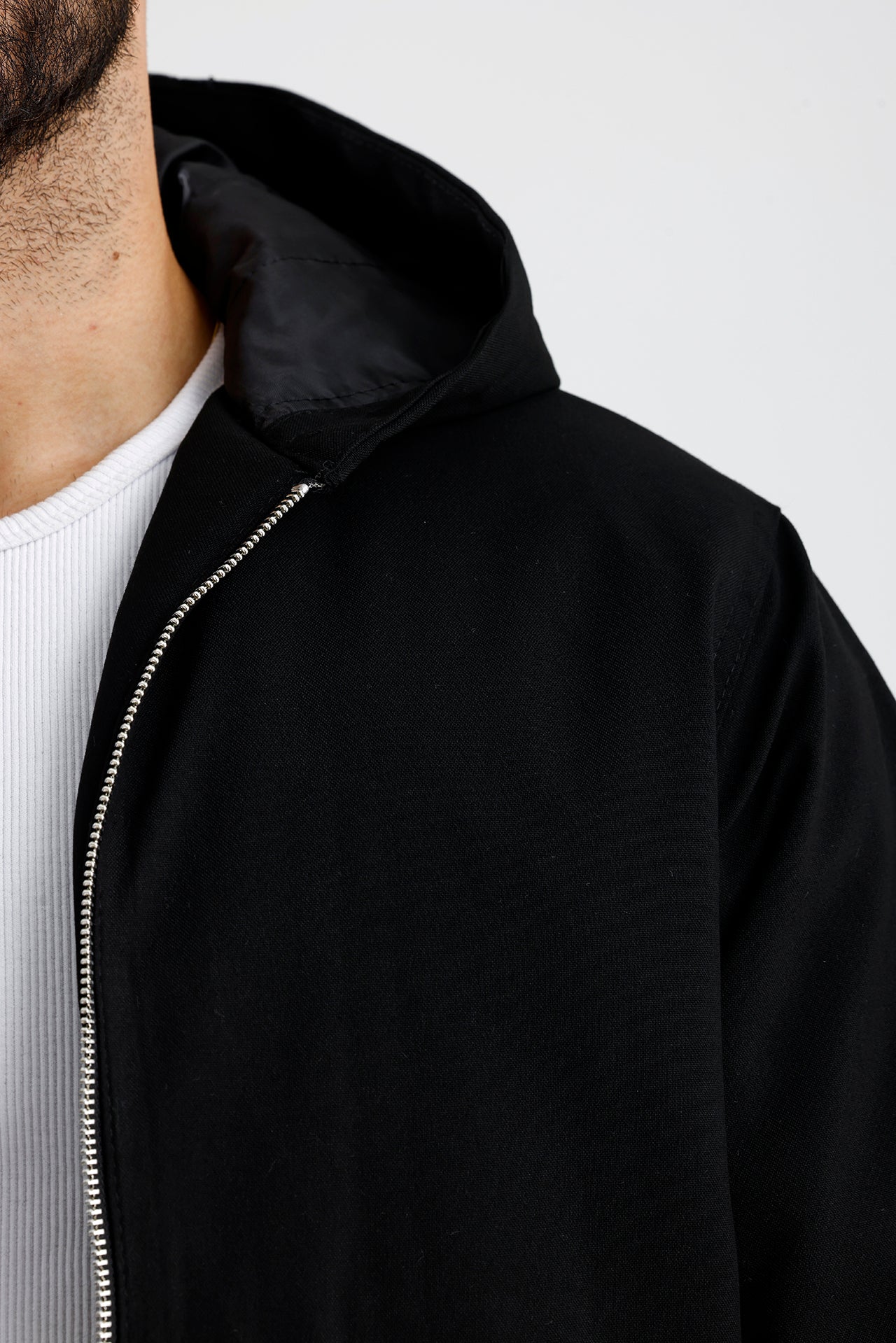 Gabardin Kapüşonlu Oversize Mont