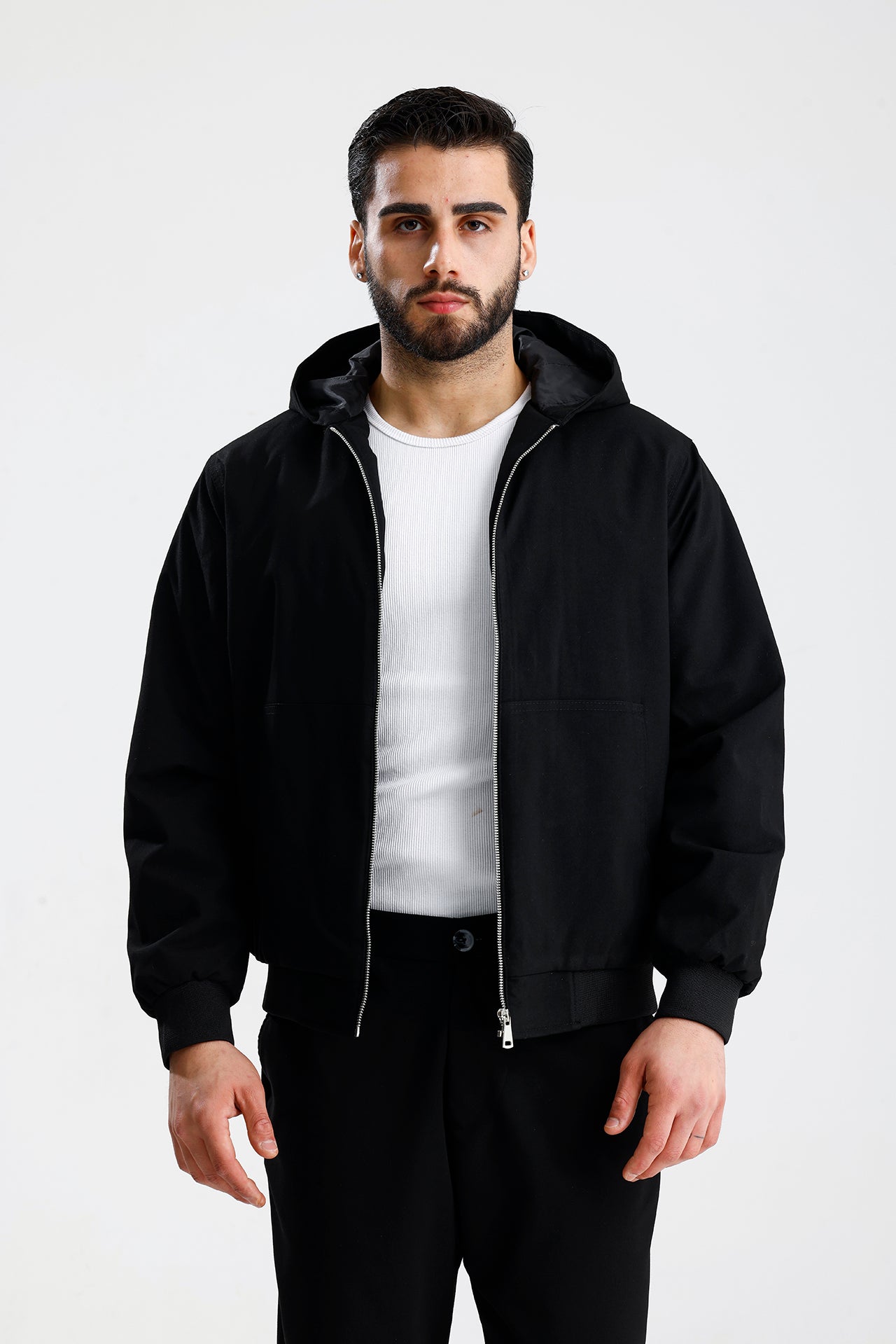 Gabardin Kapüşonlu Oversize Mont