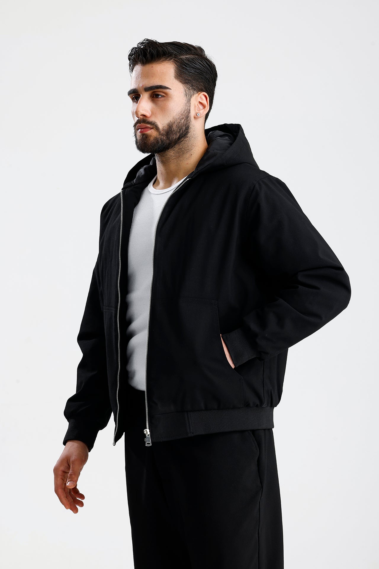 Gabardin Kapüşonlu Oversize Mont