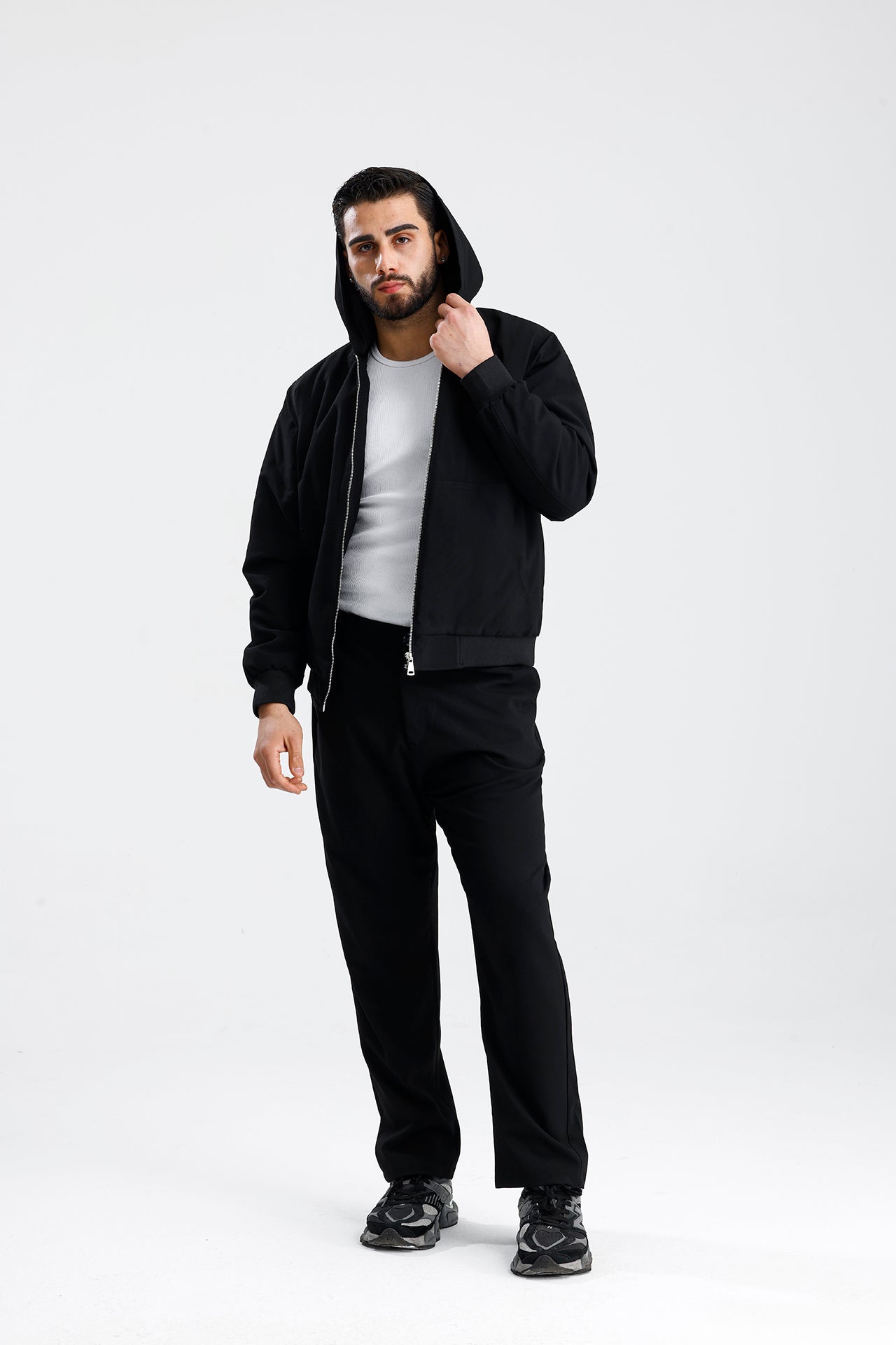 Gabardin Kapüşonlu Oversize Mont