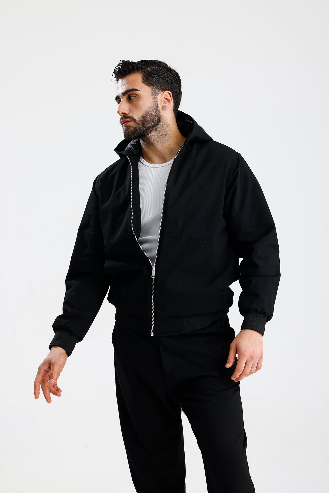 Gabardin Kapüşonlu Oversize Mont