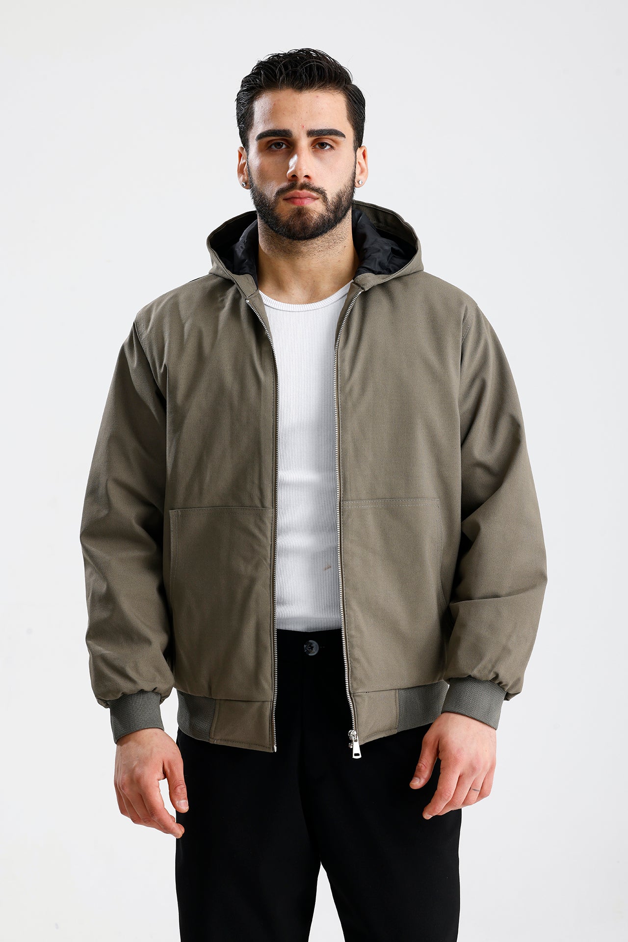 Gabardin Kapüşonlu Oversize Mont