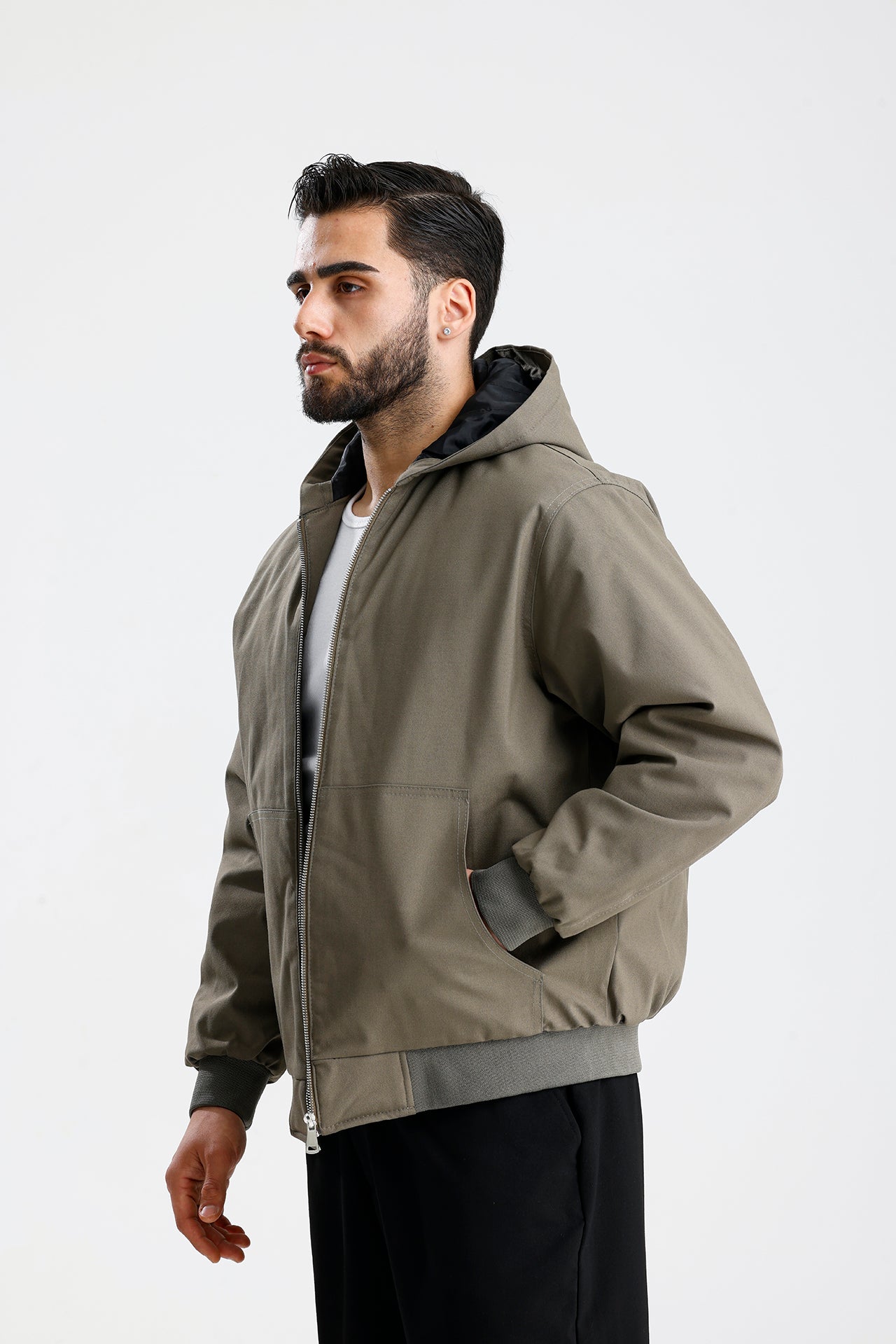 Gabardin Kapüşonlu Oversize Mont