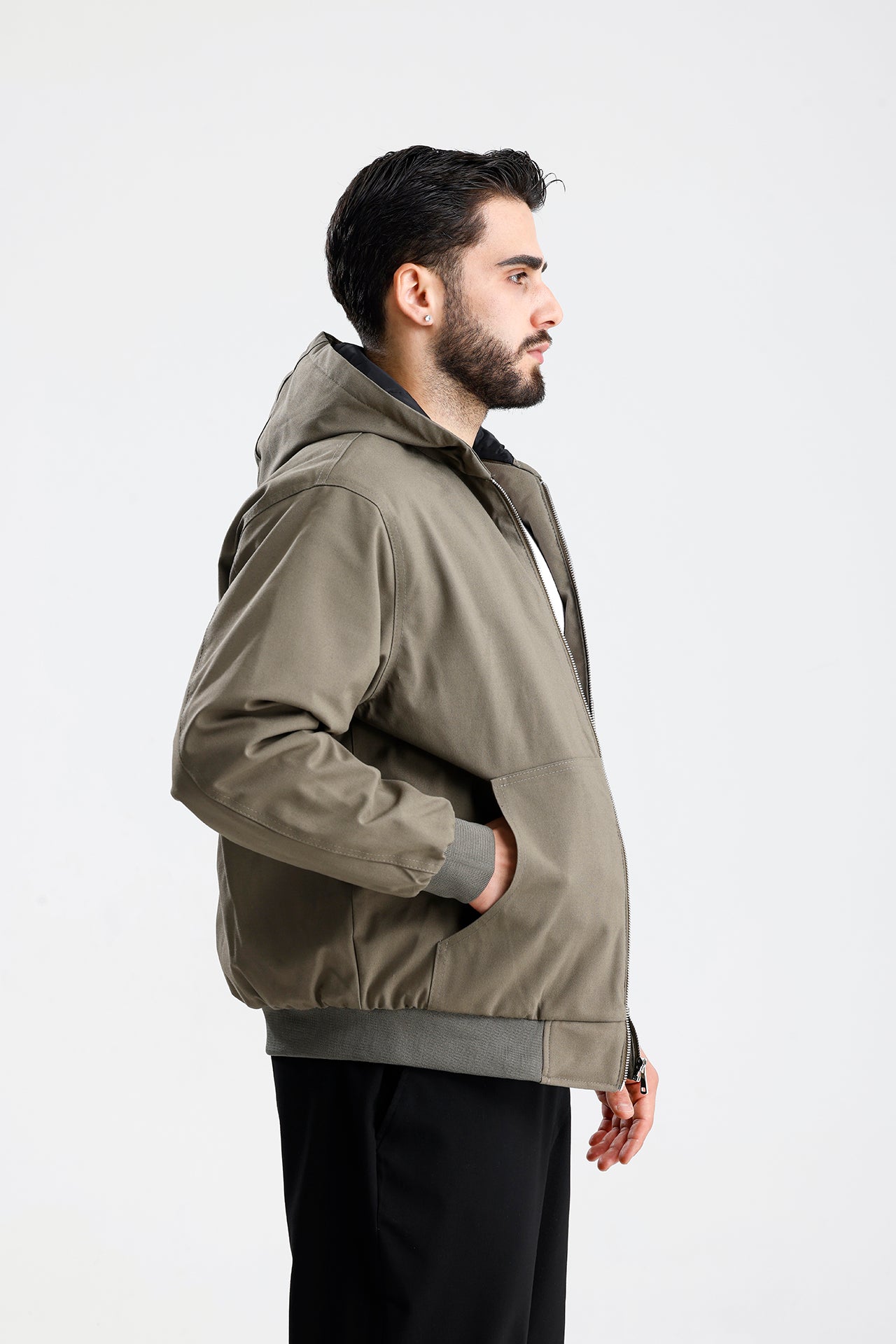 Gabardin Kapüşonlu Oversize Mont