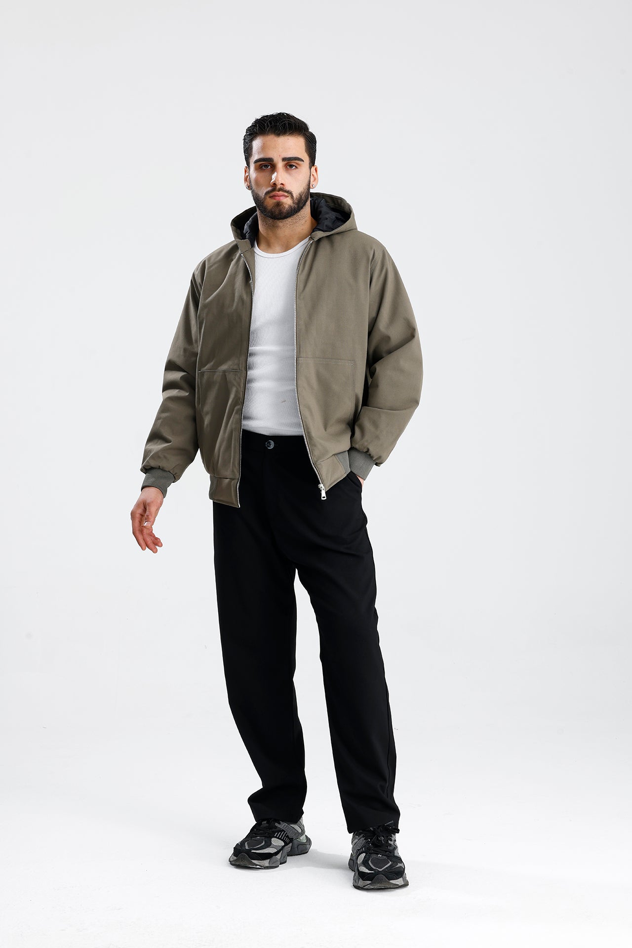 Gabardin Kapüşonlu Oversize Mont