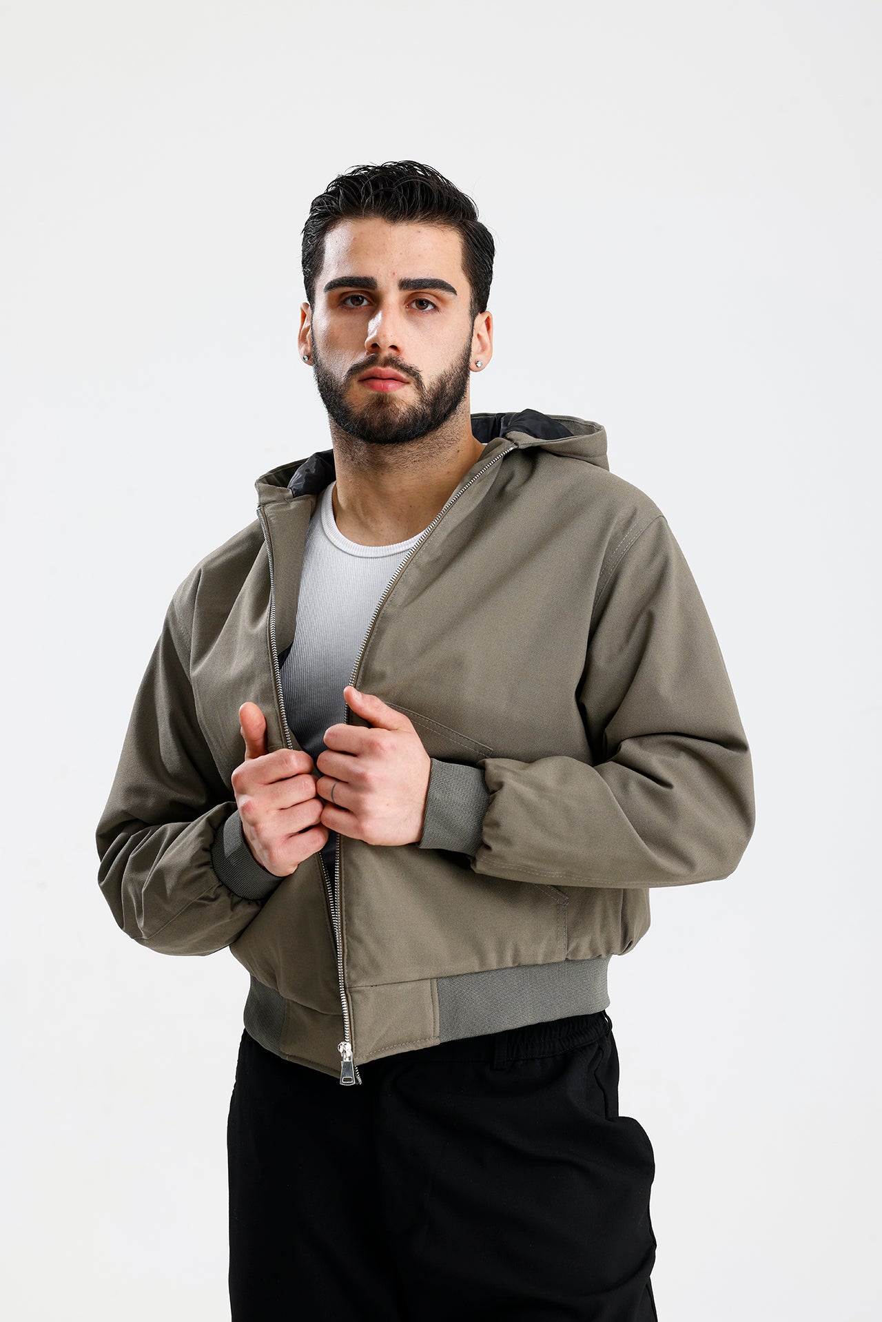 Gabardin Kapüşonlu Oversize Mont