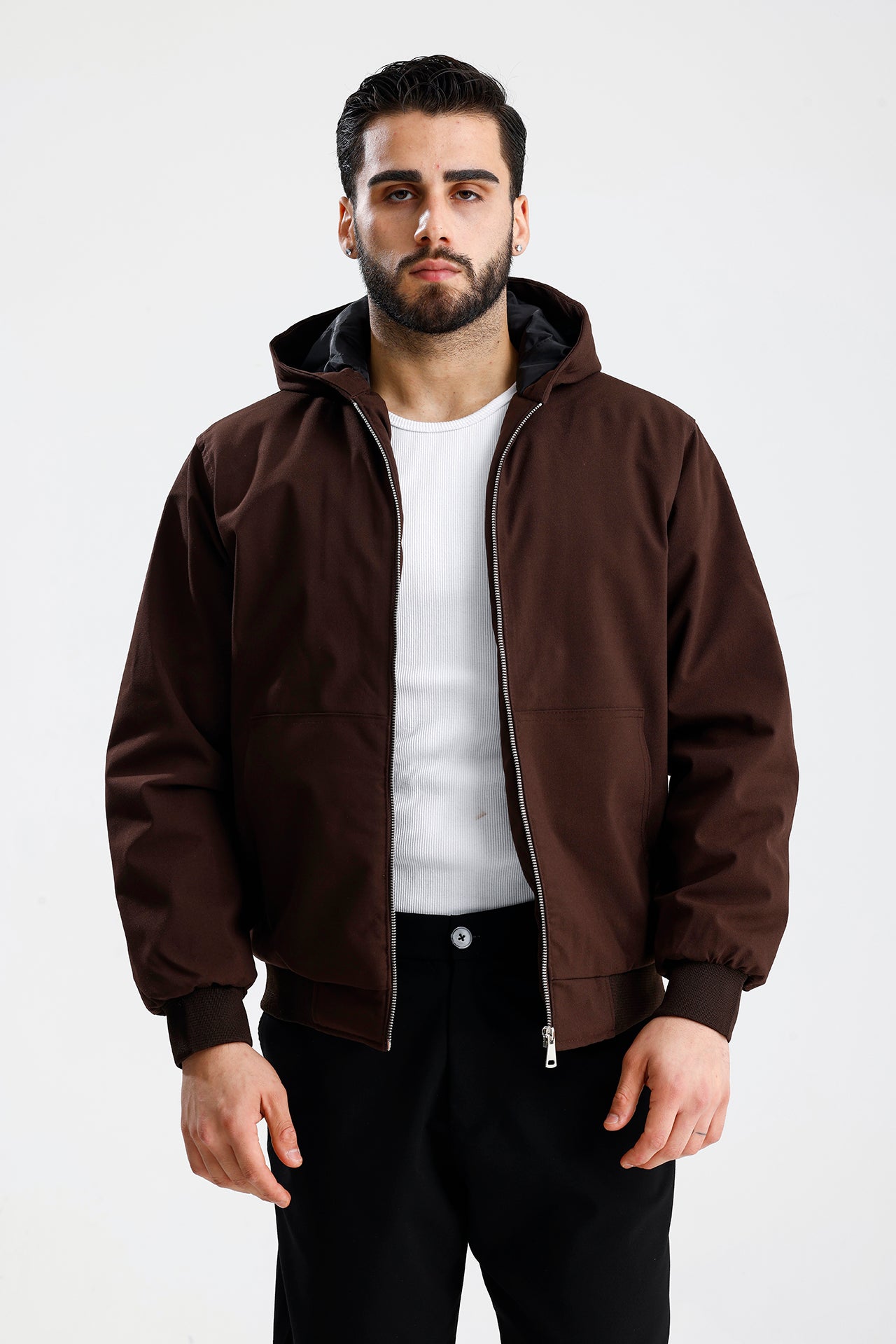 Gabardin Kapüşonlu Oversize Mont
