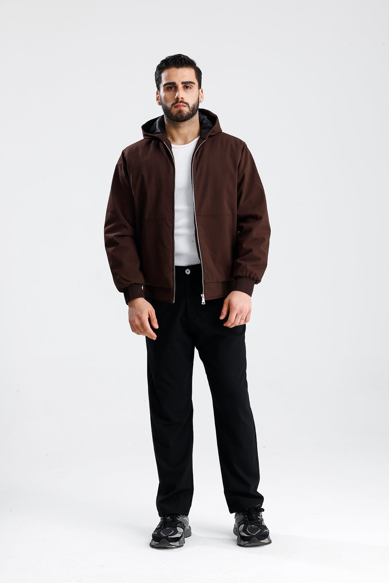 Gabardin Kapüşonlu Oversize Mont