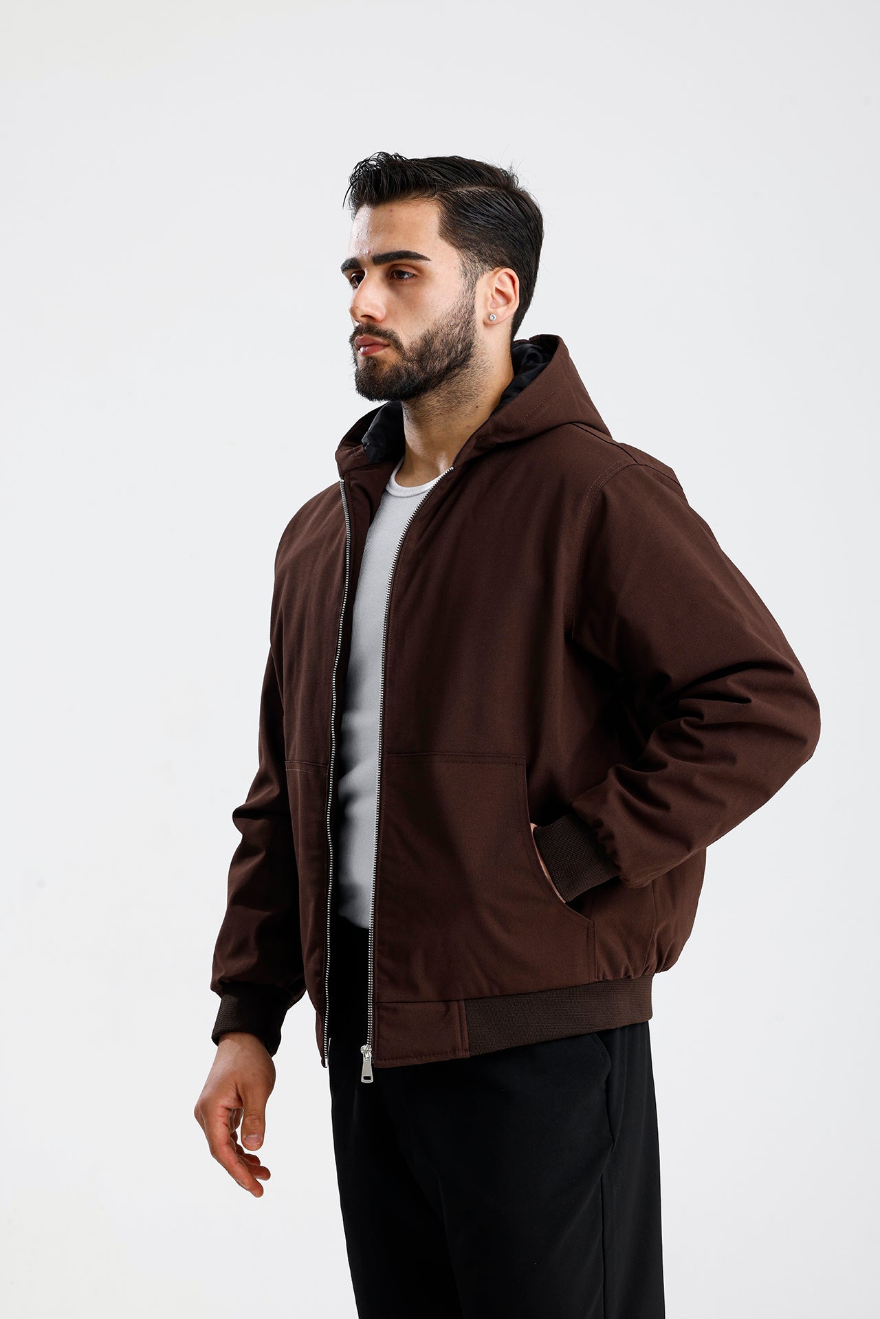 Gabardin Kapüşonlu Oversize Mont