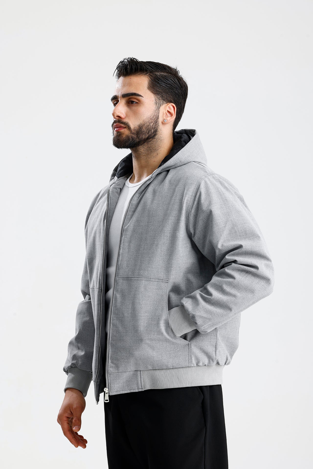 Gabardin Kapüşonlu Oversize Mont