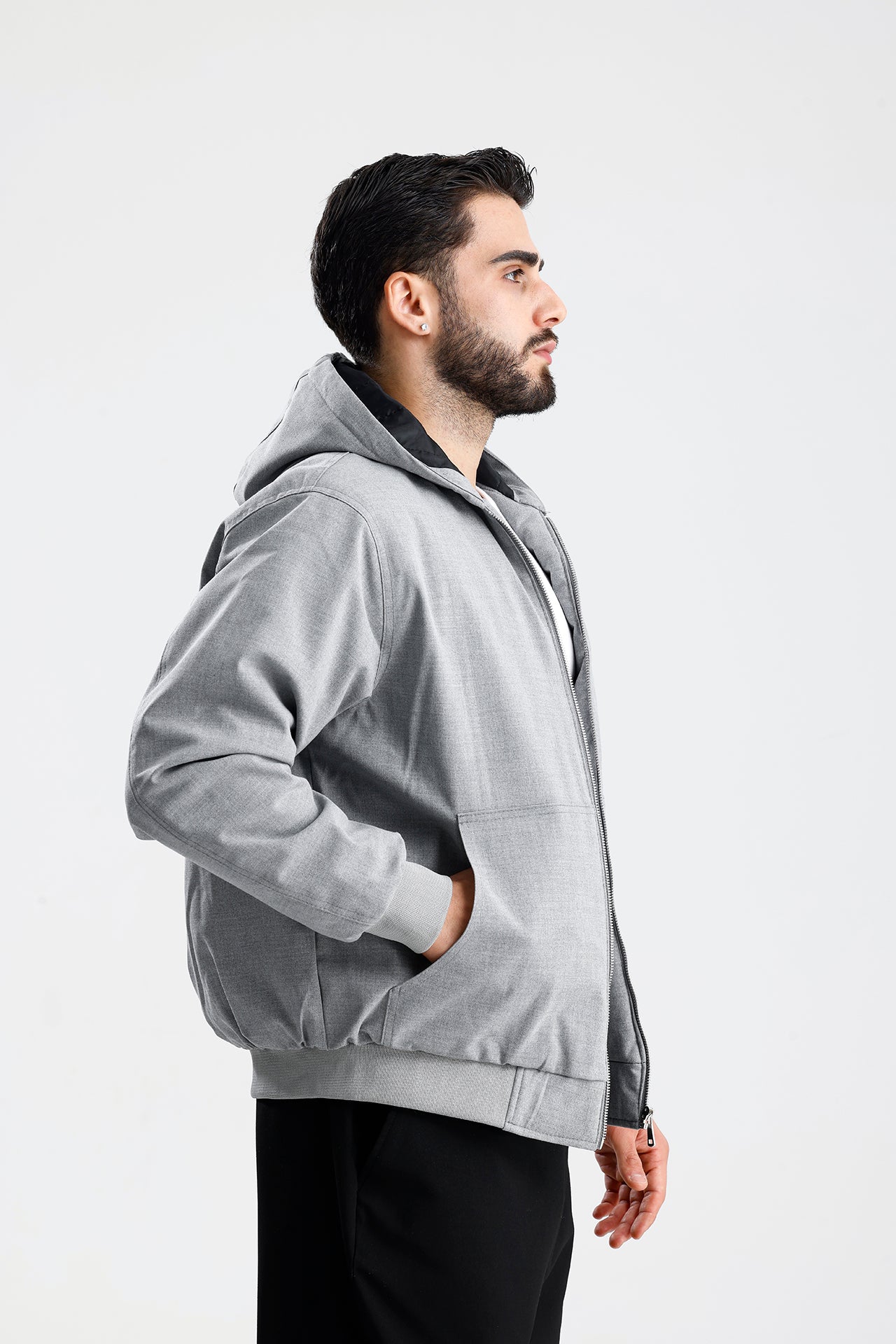 Gabardin Kapüşonlu Oversize Mont