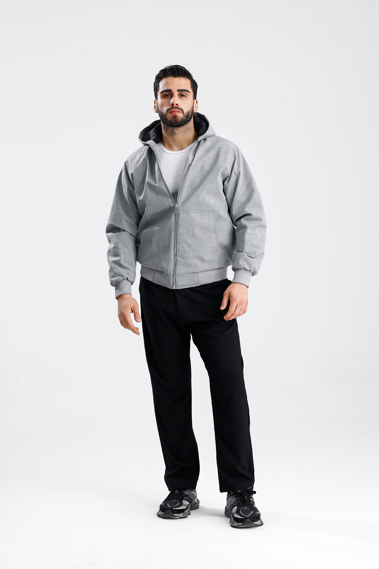 Gabardin Kapüşonlu Oversize Mont