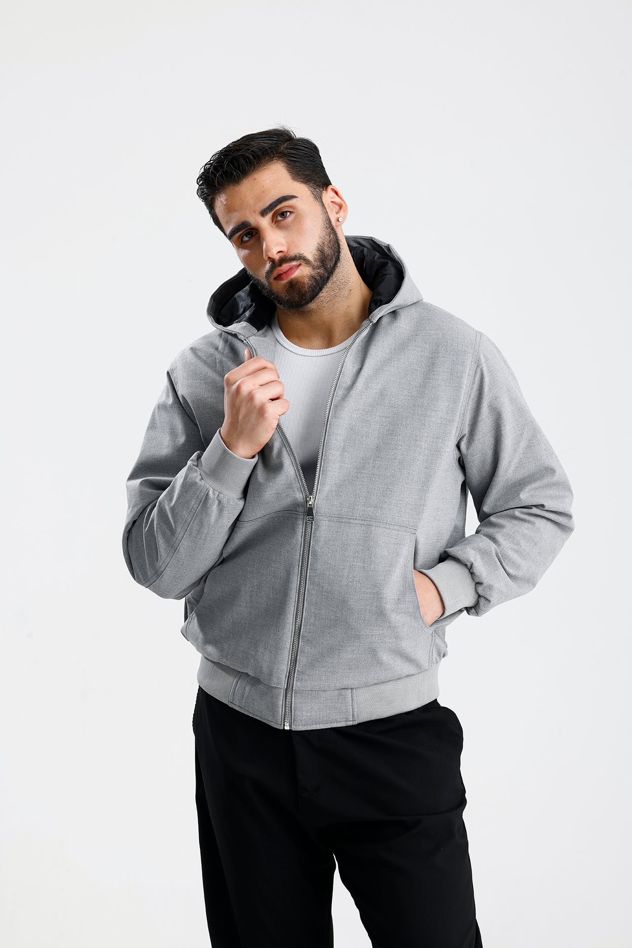 Gabardin Kapüşonlu Oversize Mont