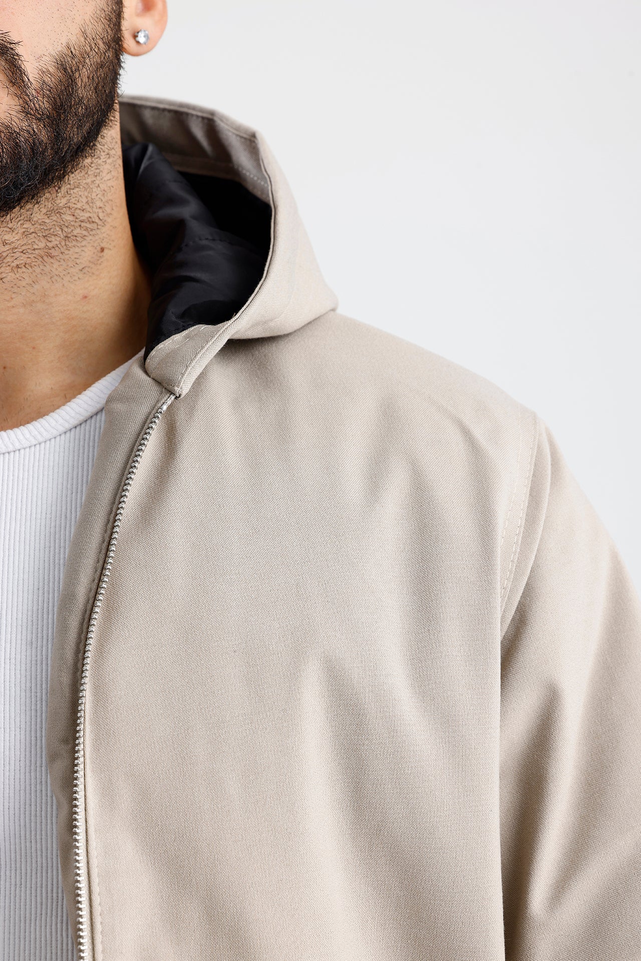 Gabardin Kapüşonlu Oversize Mont