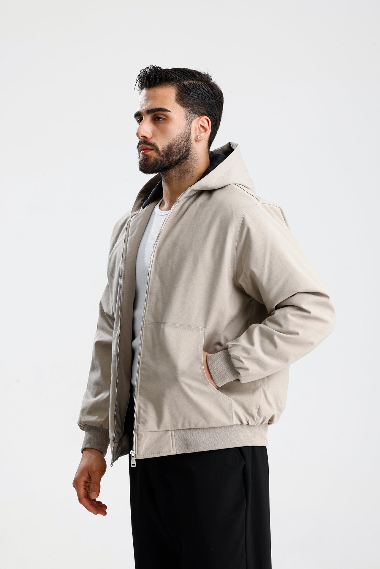Gabardin Kapüşonlu Oversize Mont