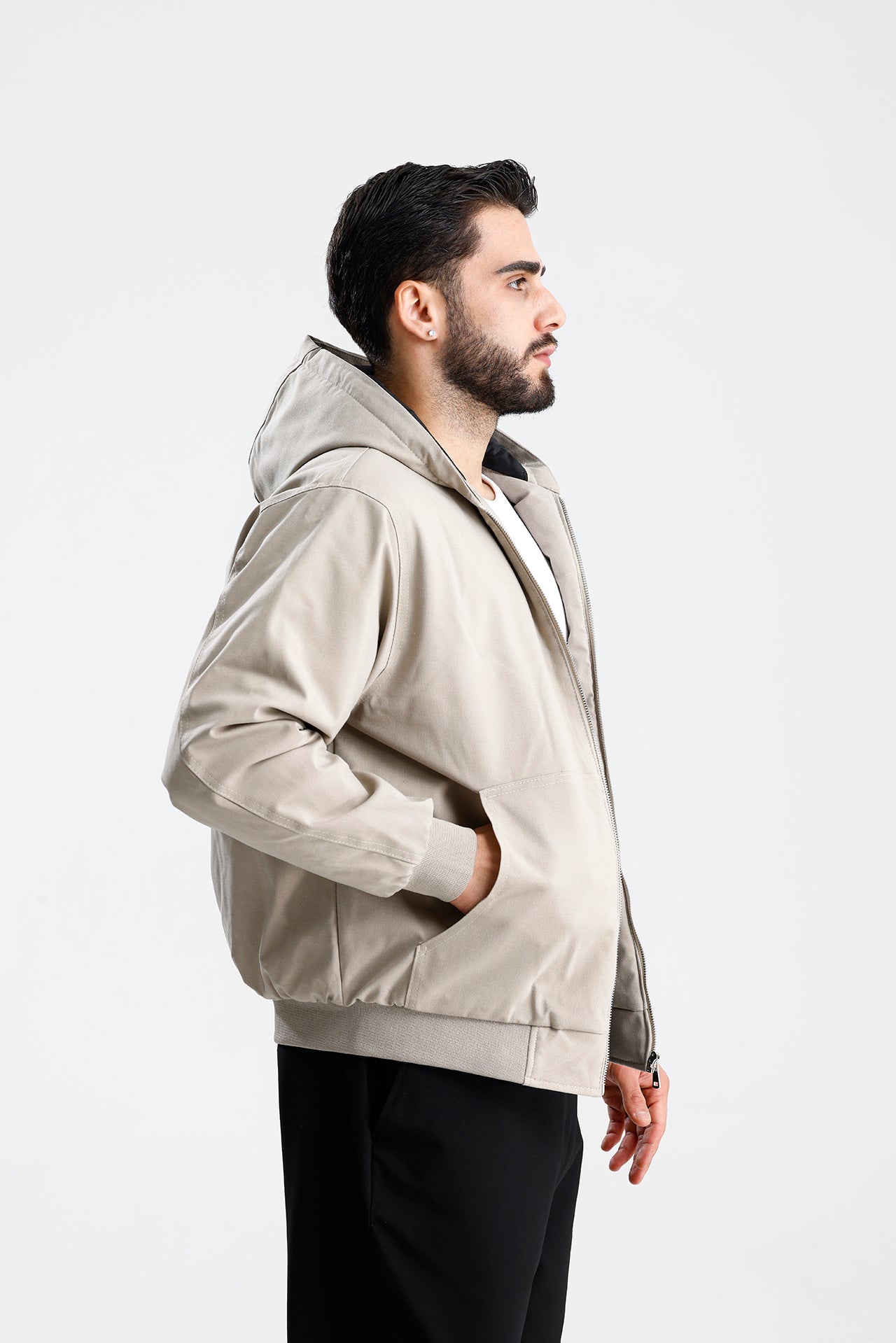 Gabardin Kapüşonlu Oversize Mont